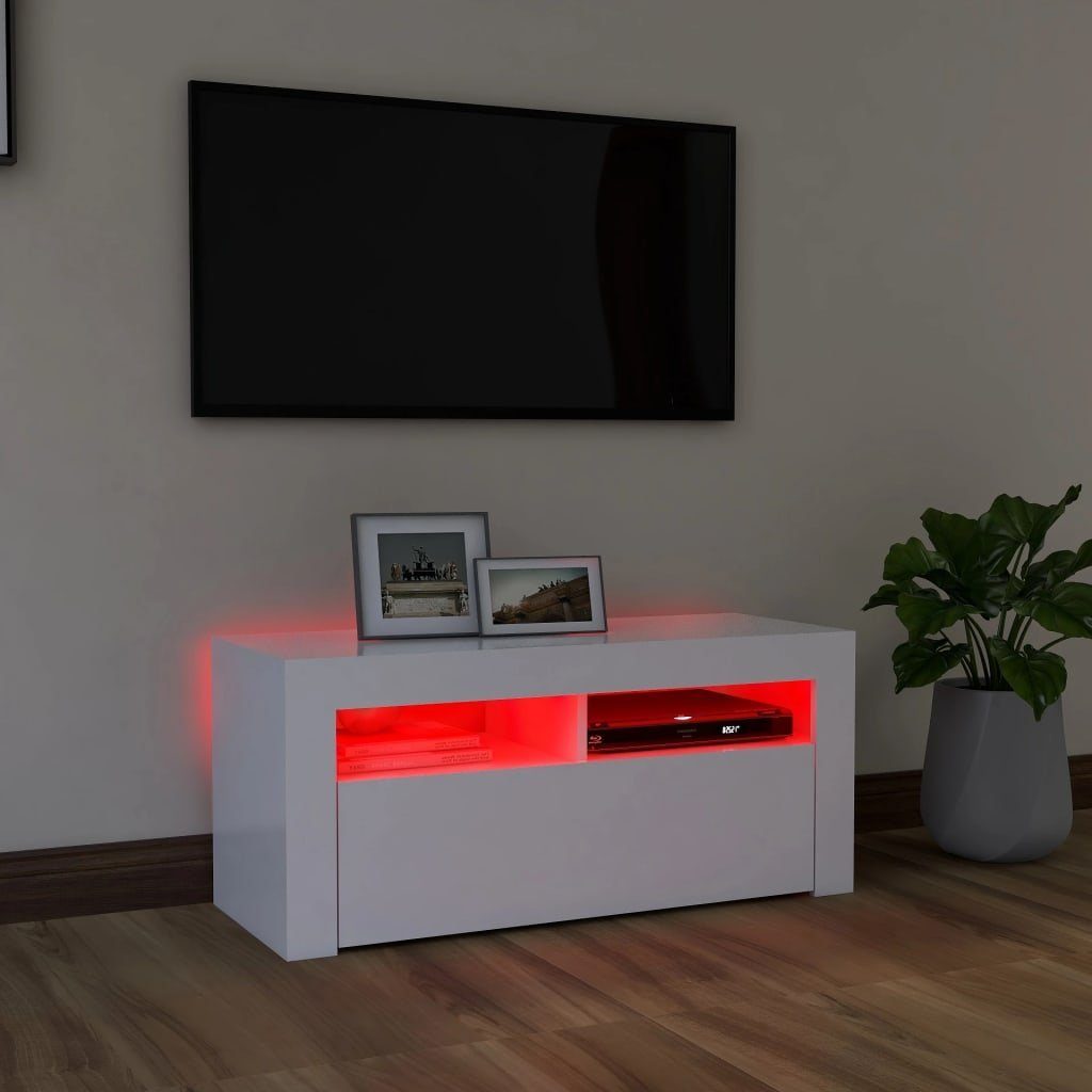 vidaXL TV-Schrank TV-Schrank mit (1-St) Weiß 90x35x40 cm LED-Leuchten