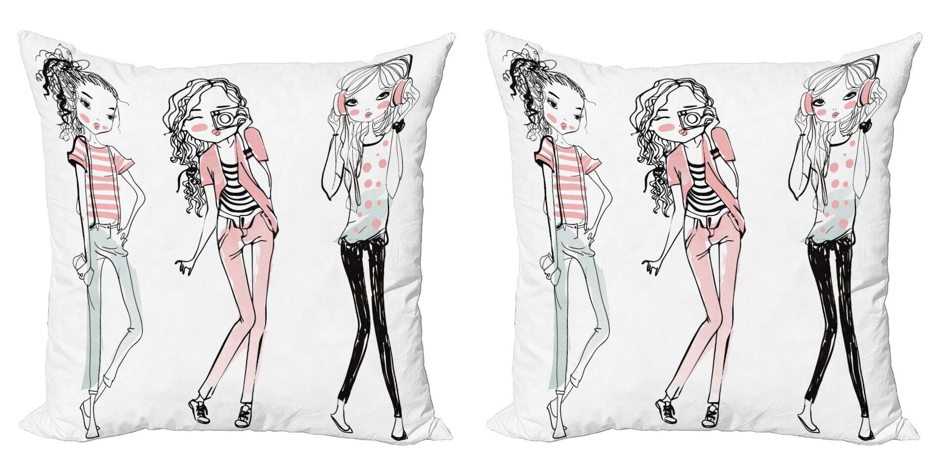 Kissenbezüge Modern Accent Doppelseitiger Digitaldruck, Abakuhaus (2 Stück), Mode Cartoon Teenager