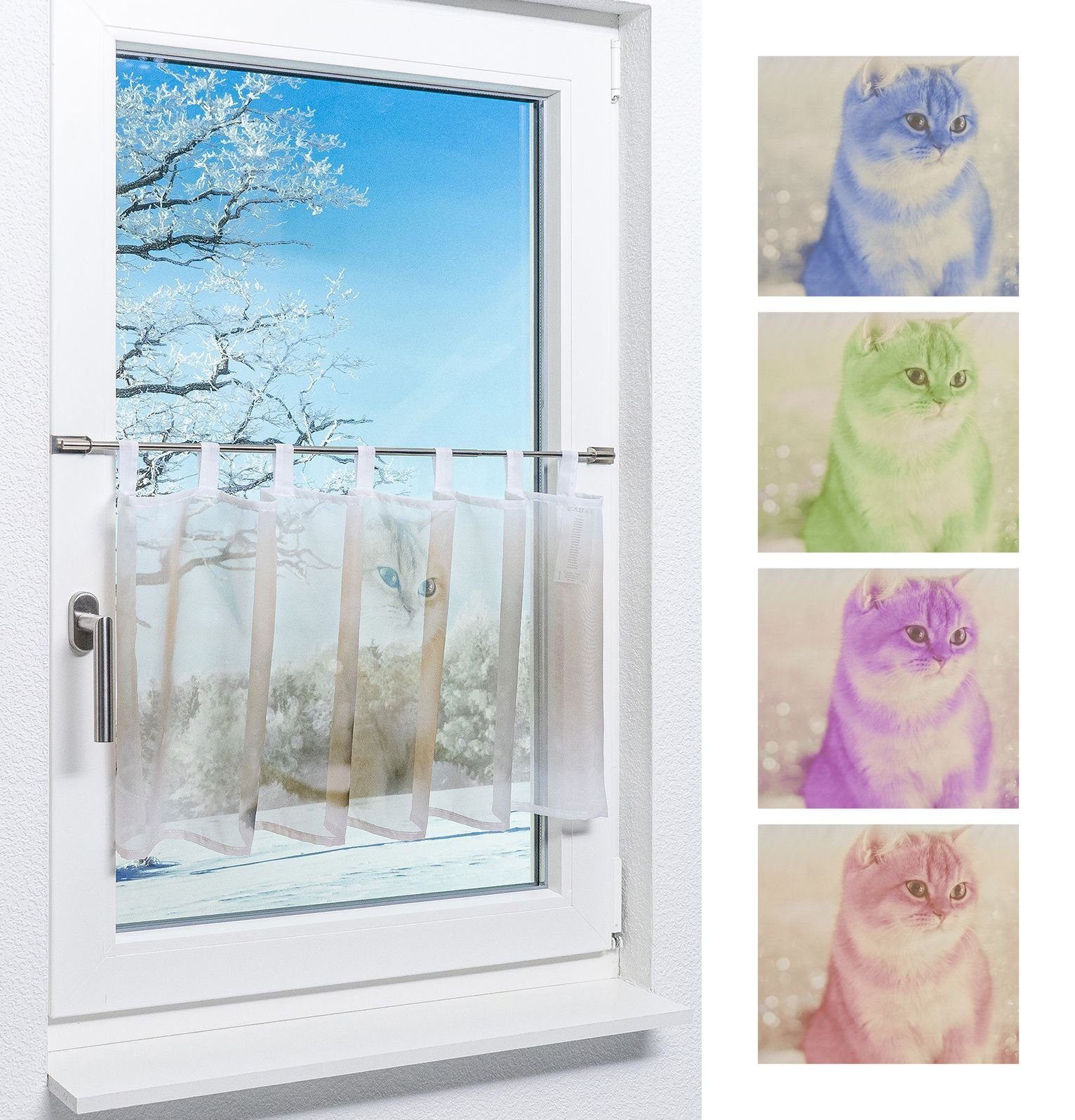 Scheibengardine Katze im Schnee, LYSEL®, (1 St), transparent, HxB 45x120cm | Thermovorhänge