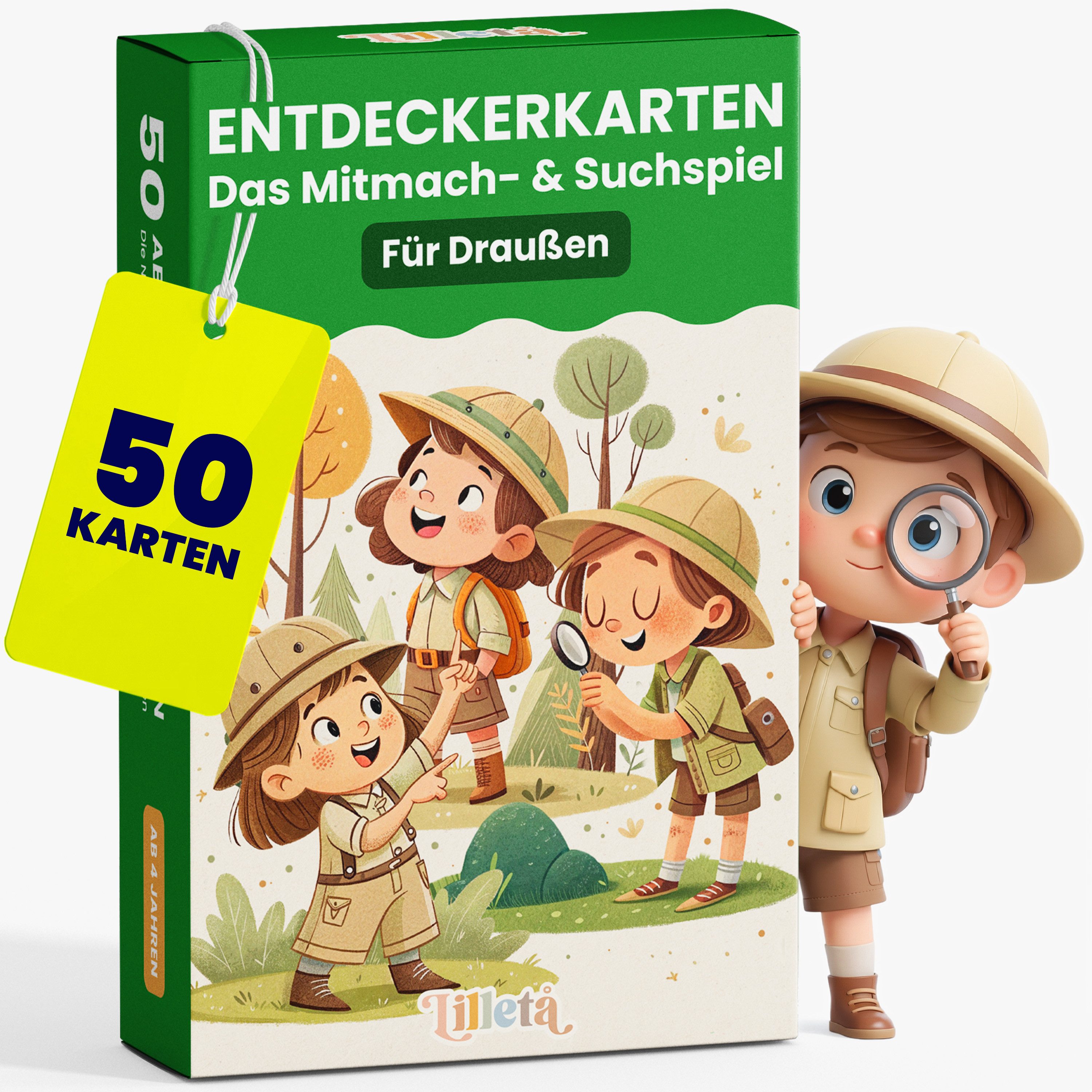 Lilletå Spiel Entdeckerkarten für Draußen, 50 Aufgabenkarten für Kinder ab 4 Jahren, Outdoor Spiel, Naturspiel für Garten, Park & Wald, Suchspiel für Ausflüge, 8 x 12 cm von Lilletå