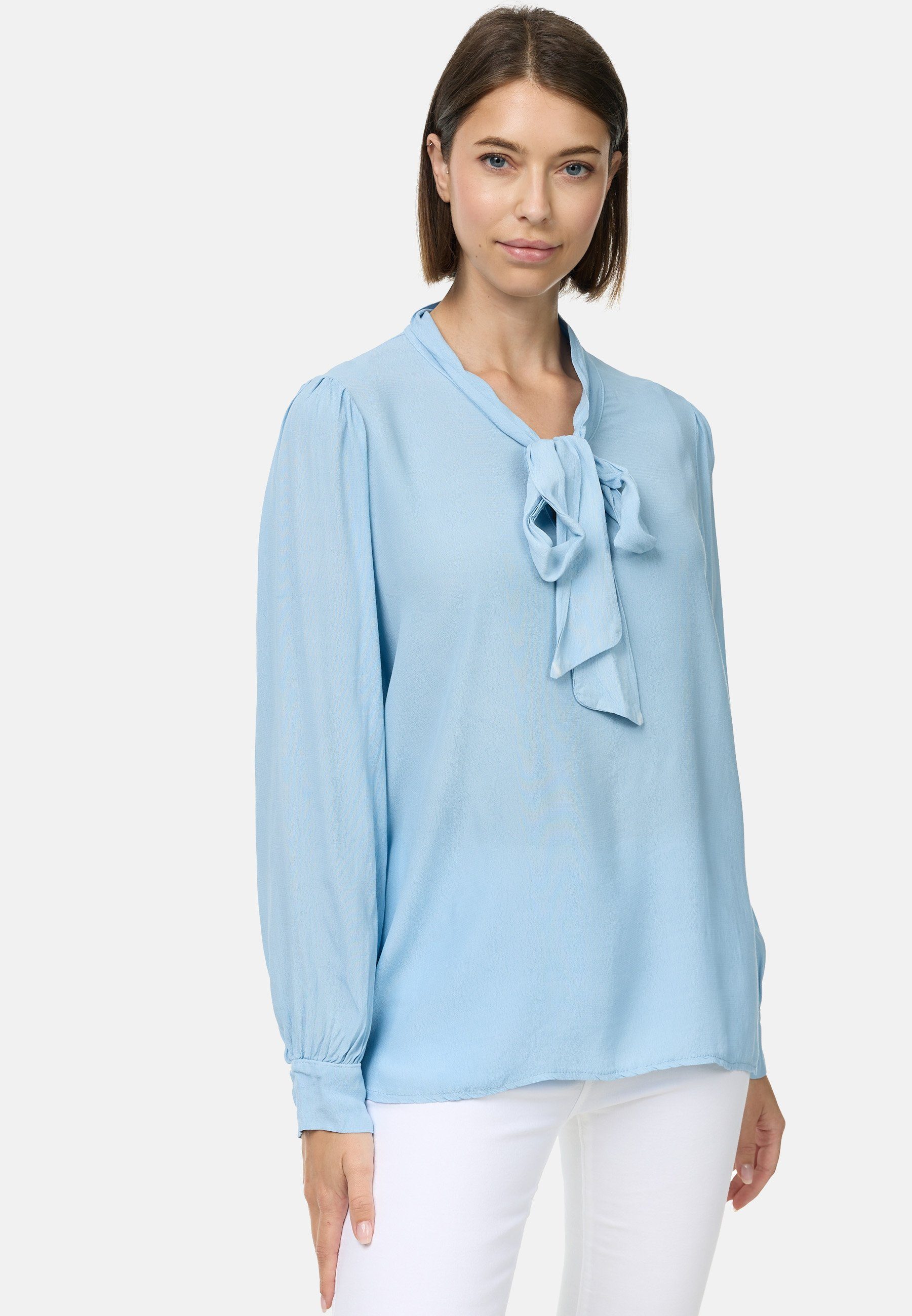 PM SELECTED Crepebluse PM62 (Stilvolle Business Crepe Bluse mit Schleife) Perlmuttknöpfe