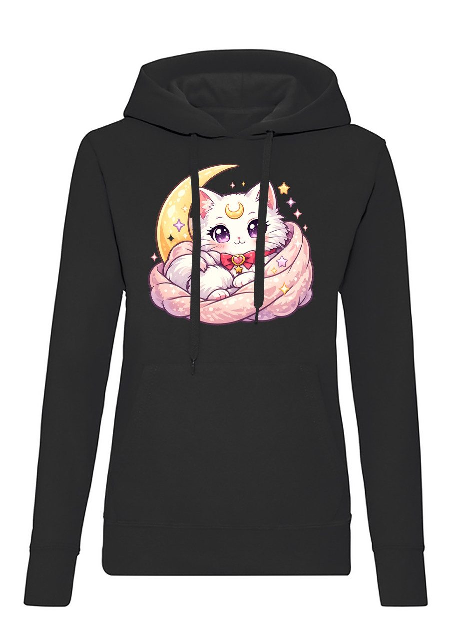 Blondie & Brownie Hoodie Damen Hoodie Katze Mond Kawaii Anime Cozy Motiv Streetwear Look (Single Item, Einzelartikel) MoonSnuggle Kawaii Damen Hoodie Edition