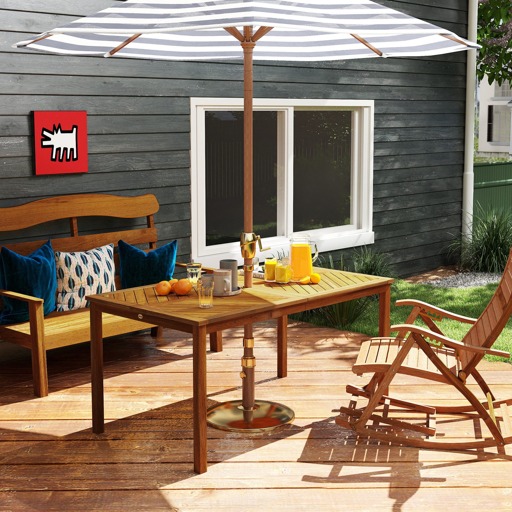 Outsunny Gartentisch mit Schirmloch, Lamellendesign (wetterfest günstig online kaufen