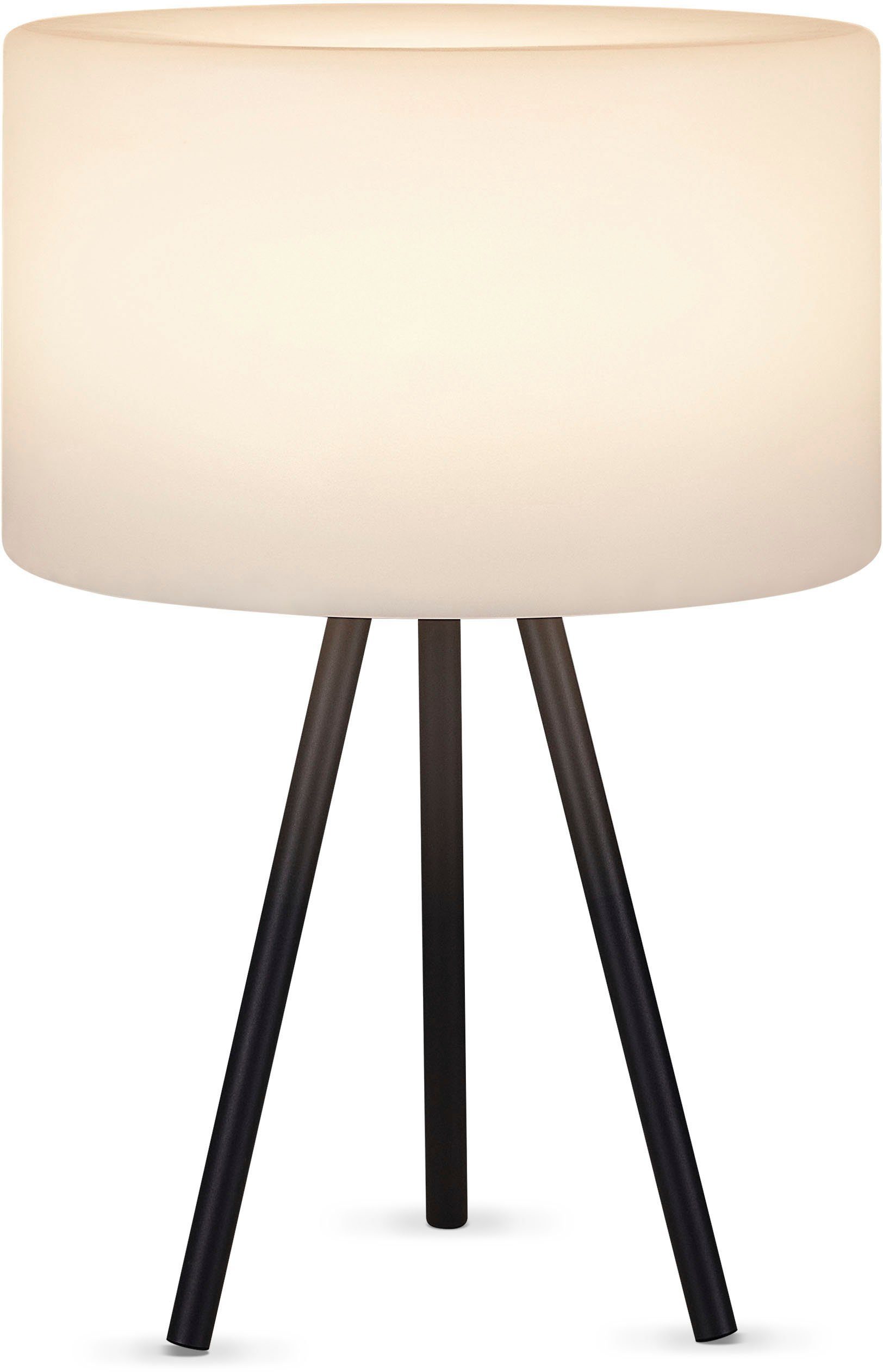 Paco Home Tischleuchte BRUCE, LED fest integriert, Outdoor Tischleuchte Dreibein LED Akku Skandinavische Nachtischlampe