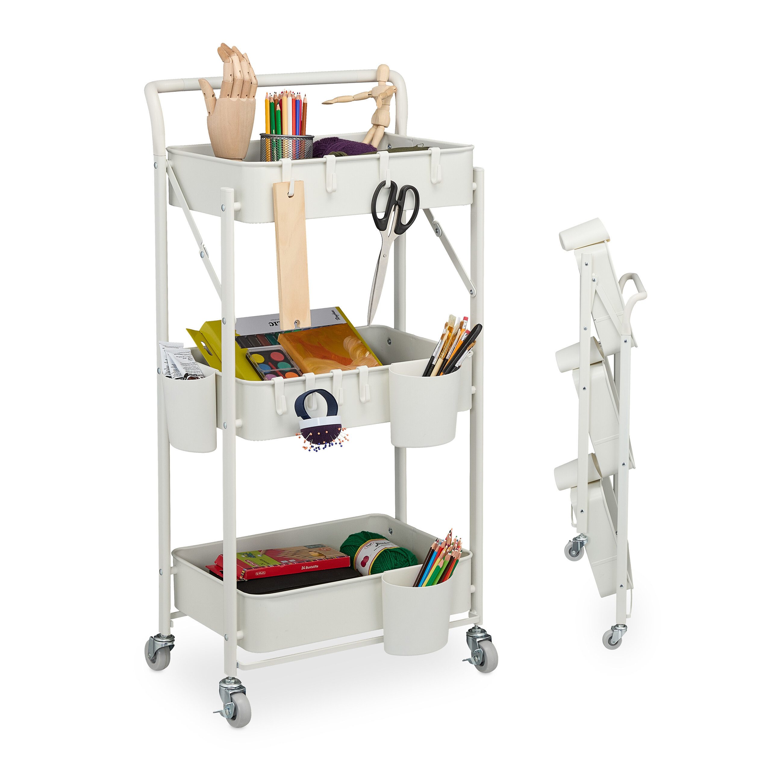 relaxdays Rollwagen Klappbarer Rollwagen mit 3 Ebenen, (1 St), weiß