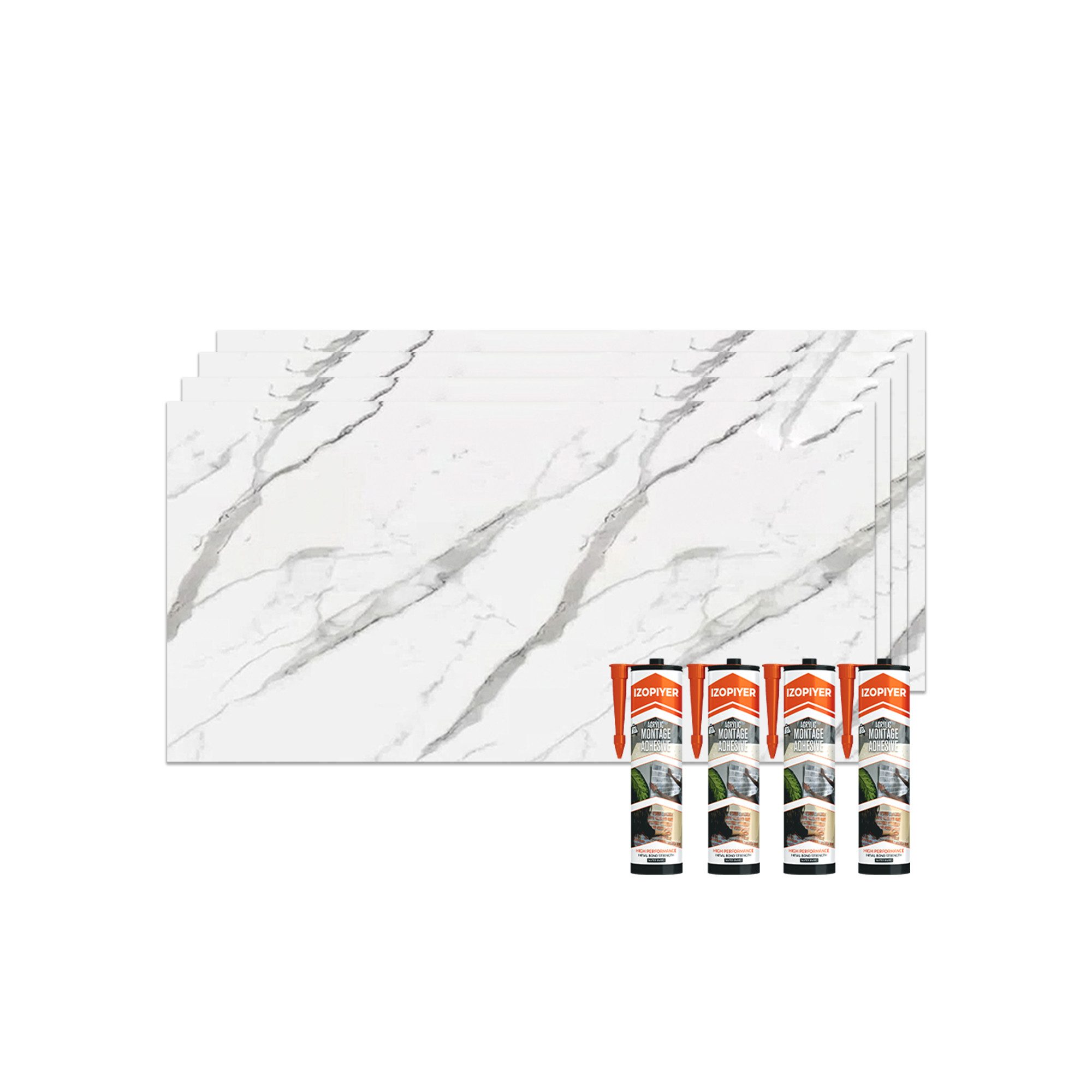 IZODEKOR 3D Wandpaneel PVC Wandverkleidung in Marmoroptik – Fliesenersatz für Bad & Küche, BxL: 60x120 cm, 0,72 qm, (wasserfest, kratzfest, pflegeleicht, direkt auf Fliesen montierbar, 1er- oder 4er-Set, optional mit Montagekleber) Direkt auf Fliesen mont