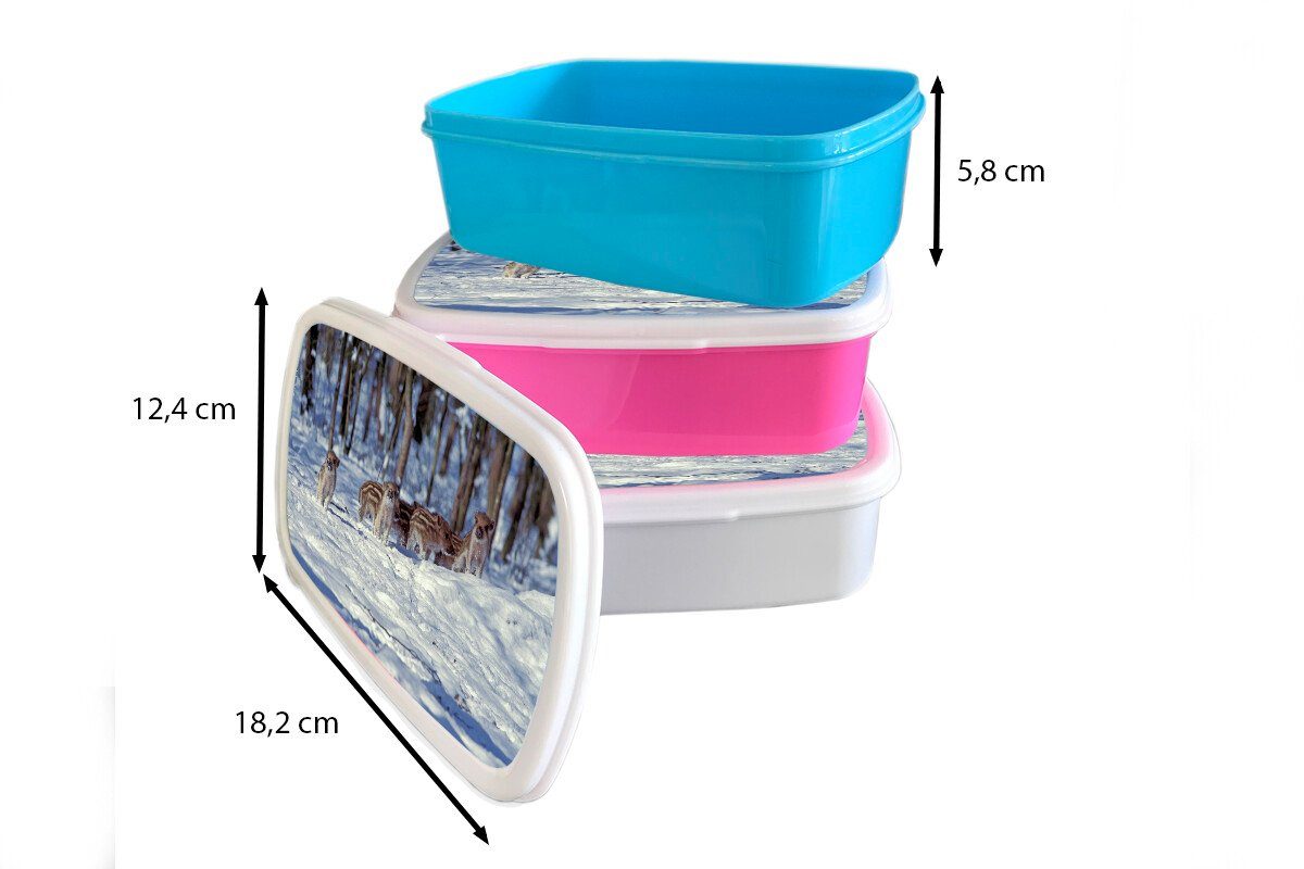 MuchoWow Lunchbox Schwein - Brotdose Brotbox (2-tlg), Erwachsene, Kinder, Mädchen, für rosa Kunststoff Kunststoff, Snackbox, Winter - Groß