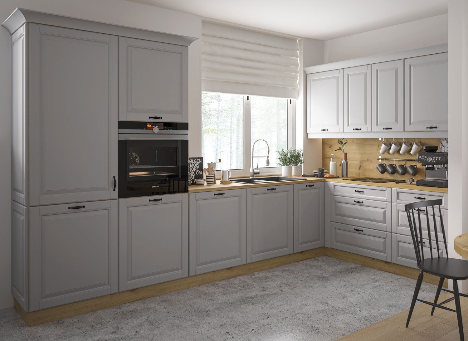 Feldmann-Wohnen Winkelküche Prato, (Schubladen mit Vollauszug und Selbsteinzug (HETTICH InnoTech Atira), 345x200x217cm Korpus eiche artisan / Front mittelgau matt