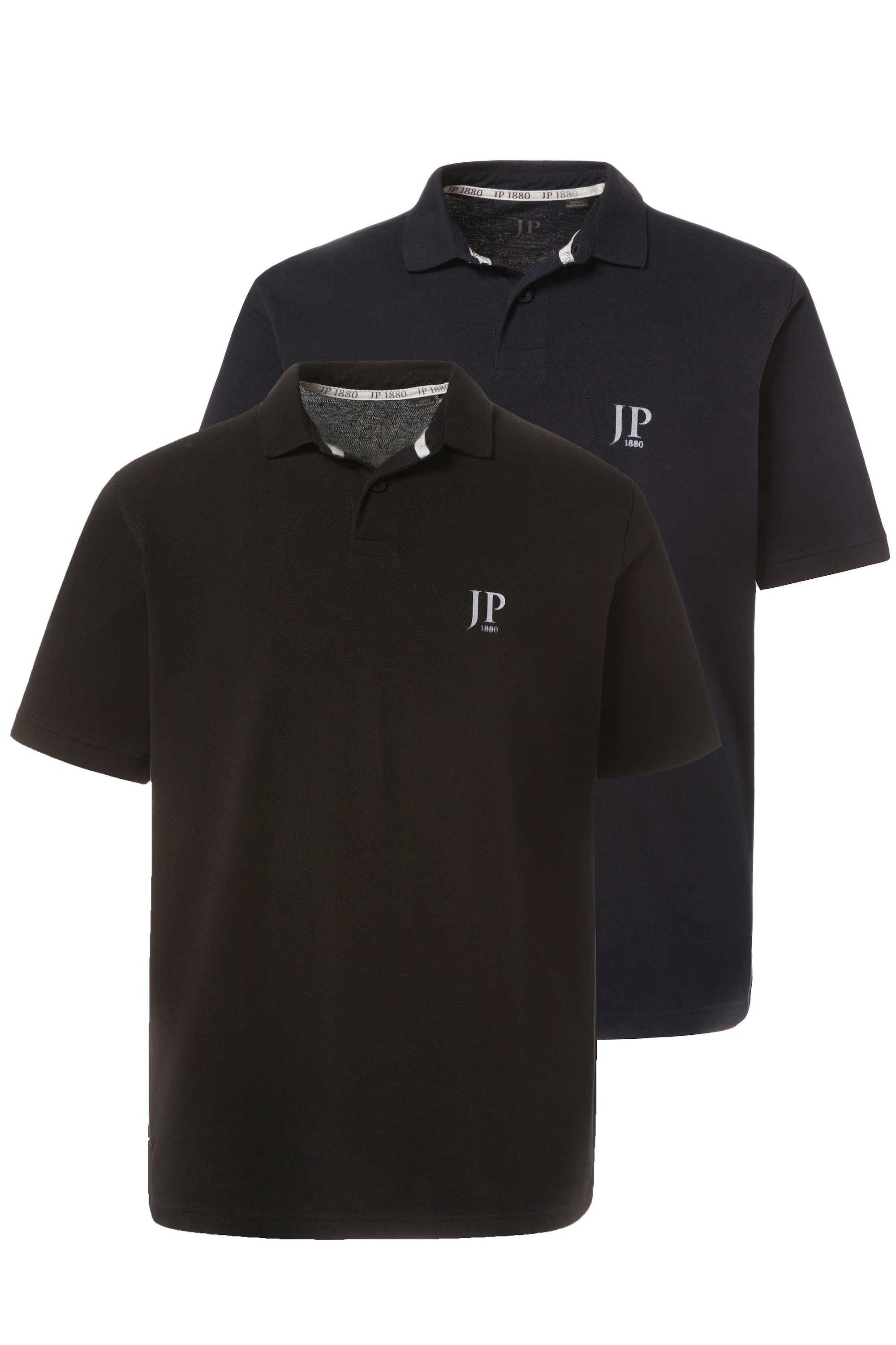 JP1880 Poloshirt Poloshirts Basic 2er-Pack Piqué gekämmte Baumwolle (2-tlg) schwarz