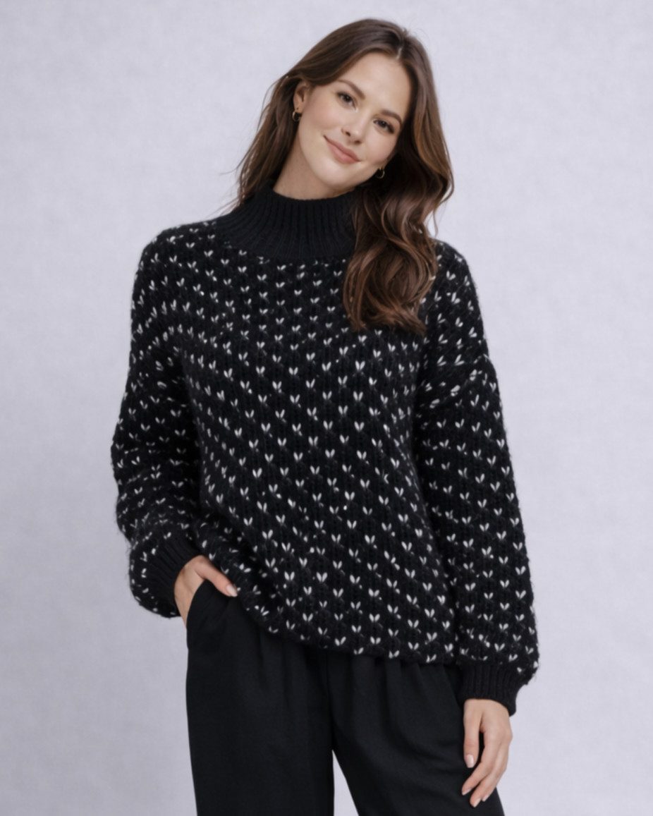 ITALY VIBES Strickpullover - Pullover - Grobstrick - Stehkragenpullover Strick Damen - Wollpullov ONE SIZE / passend für Größe M - XXL