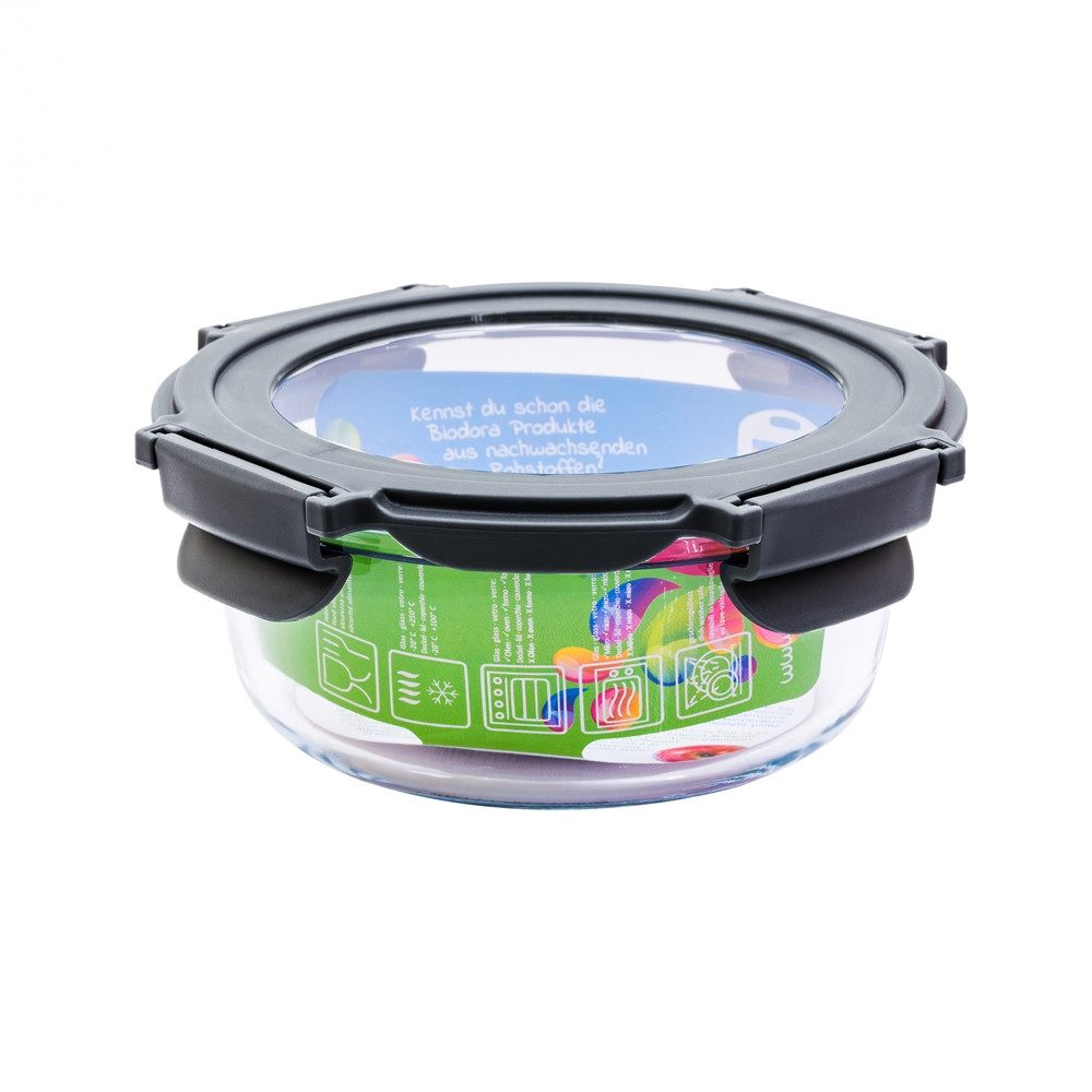 Dora's Frischhaltedose Glas-Frischhaltedose – Ofenfest & Auslaufsicher, versch. Größen, (Glas Box, inklusive Glasdeckel), 0,36 L. (Small), 0,65 L. (Medium), 1,0 L. (Large) oder Rund 0,5 Liter