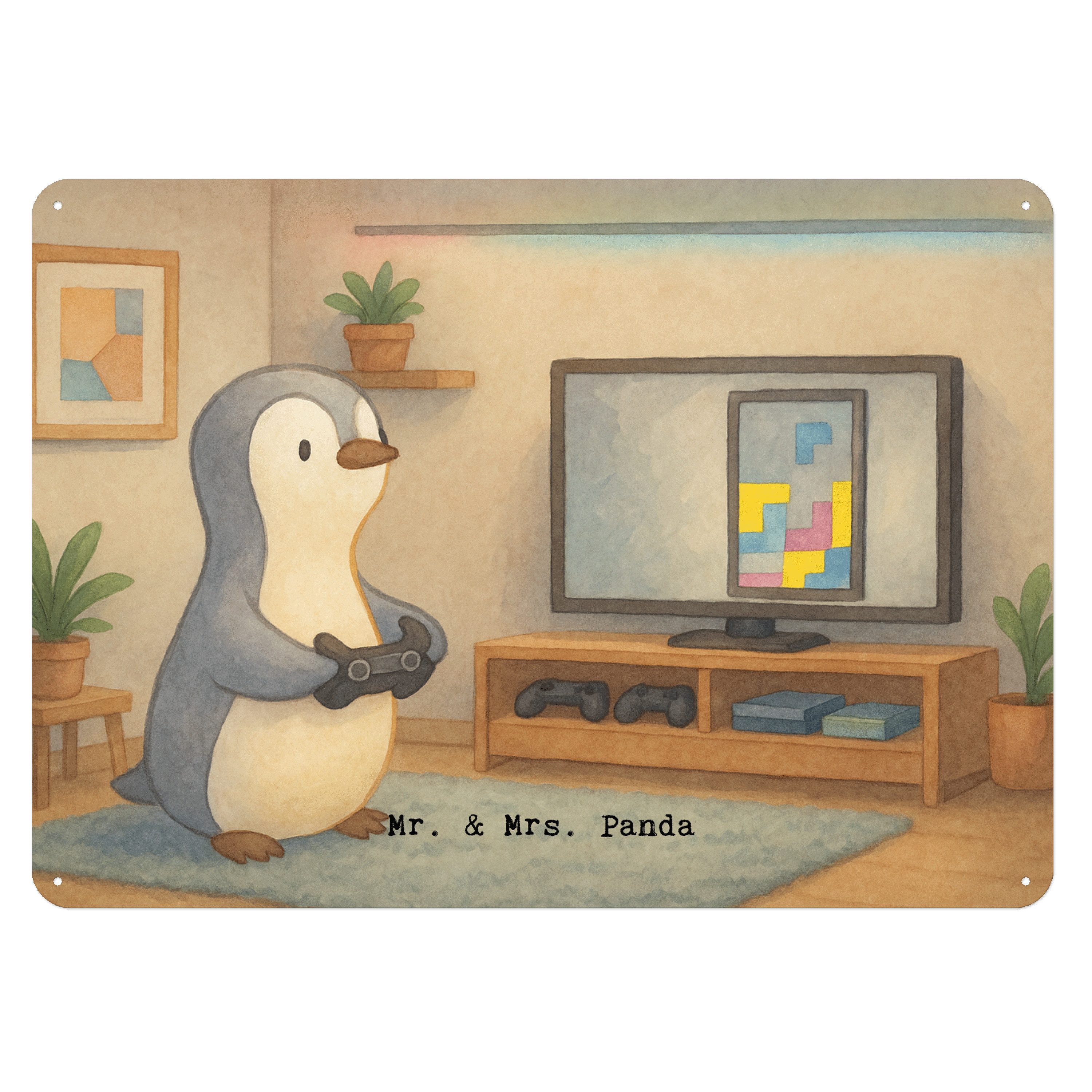 Mr. & Mrs. Panda Metallschild Pinguin Zocken Design, Blechschild, Weiß, Auszeichnung, Blechschild G, (Packung, 1 St), Nostalgieschild Blechschild Geschenk Blechschild Mit Spruch