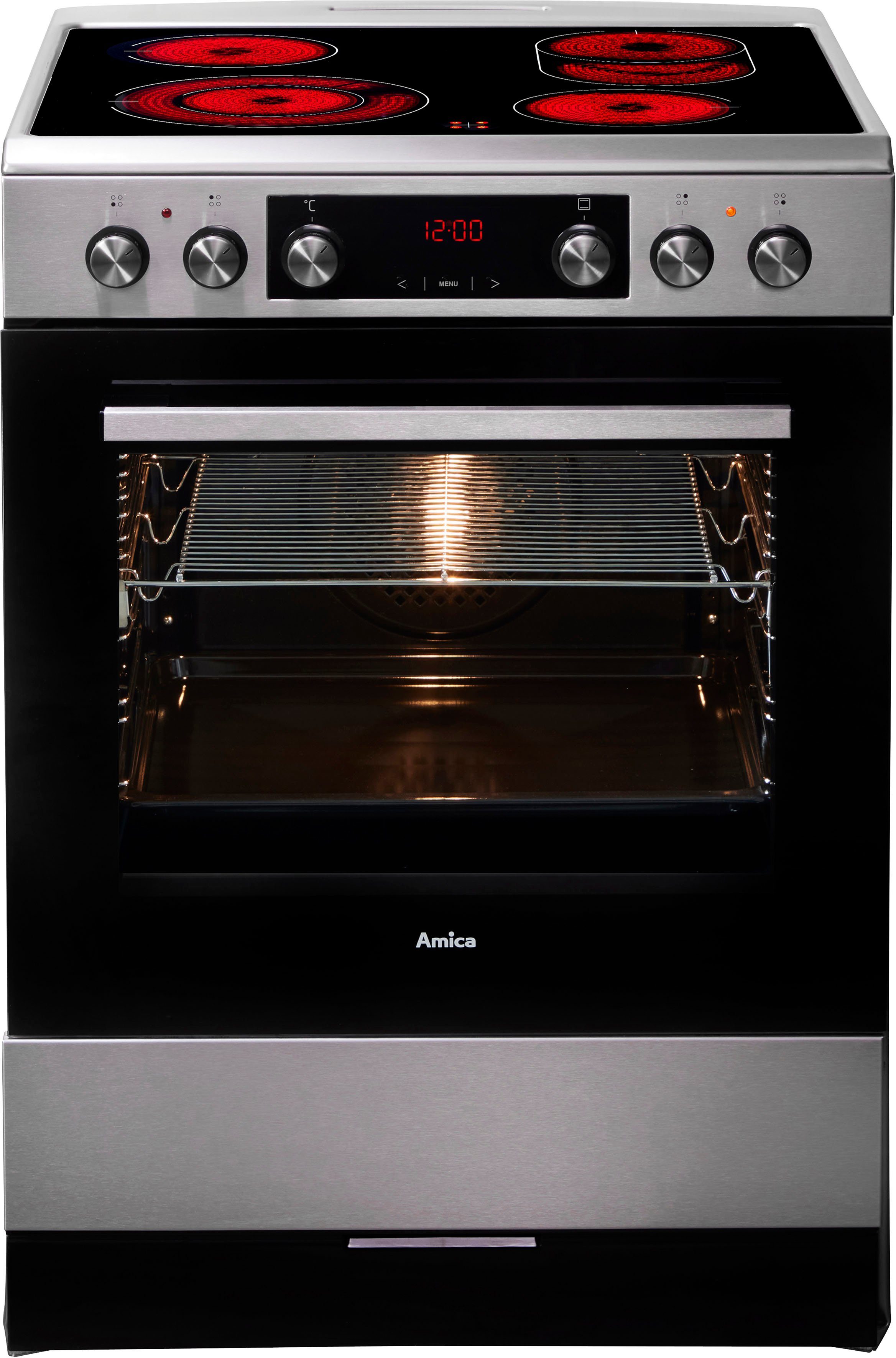 Amica Elektro-Standherd SHCX 913 100 E, mit 1-fach-Teleskopauszug, Steam Clean, Komfortables Kochen und Backen mit bequemer Handhabung