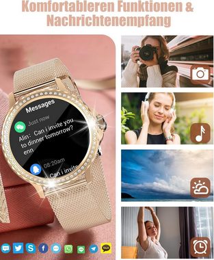Xeletu Damen's Telefonfunktion Fitness Tracker IP68 wasserdicht Smartwatch (1,32 Zoll, Android/iOS), mit Schlafmonitor, SpO2 Menstruationszyklus, 100+Sportmodi Kalorien