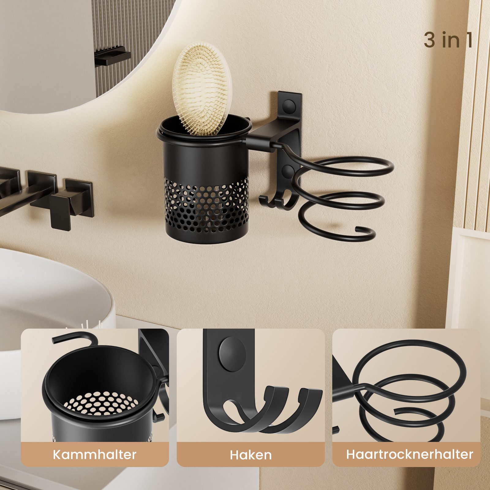 EMKE Badaccessoire-Set Haartrocknerhalter Schwarz Fönhalter für günstig online kaufen