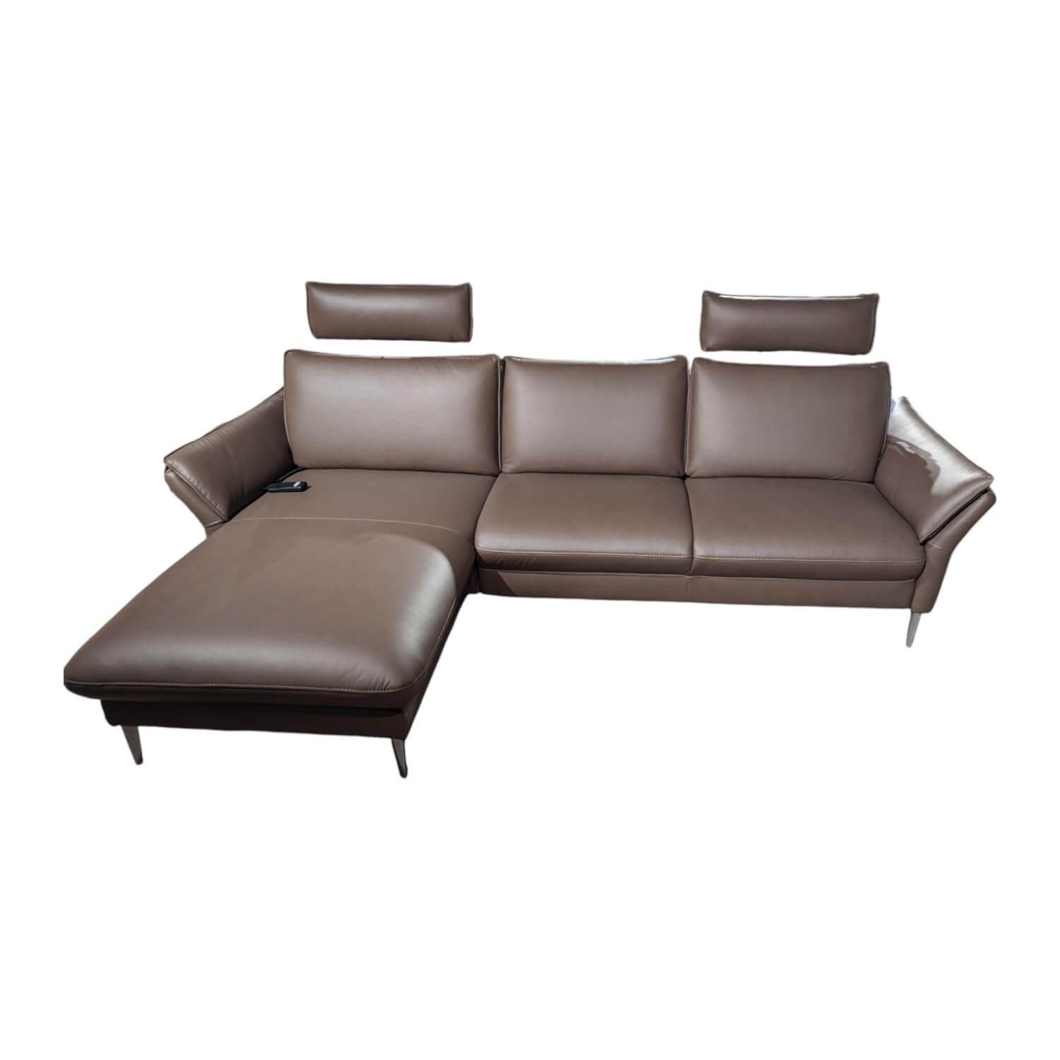 HUKLA Ecksofa Ecksofa HP 1901 Leder Vivre Goa Braun mit 2 Kopfstützen