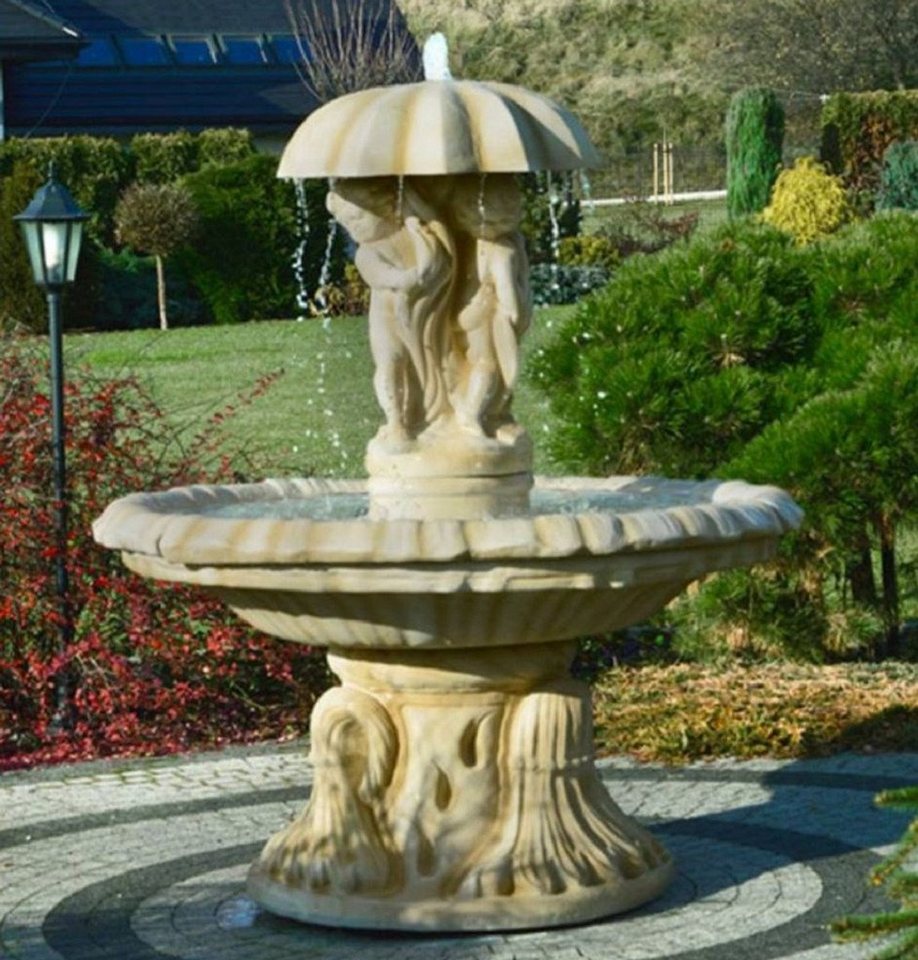 Thumbnail - Casa Padrino Gartenbrunnen Jugendstil Springbrunnen Kinder mit Regeschirm Sandfarben Ø 155 x H. 176 cm - Prunkvoller Gar...