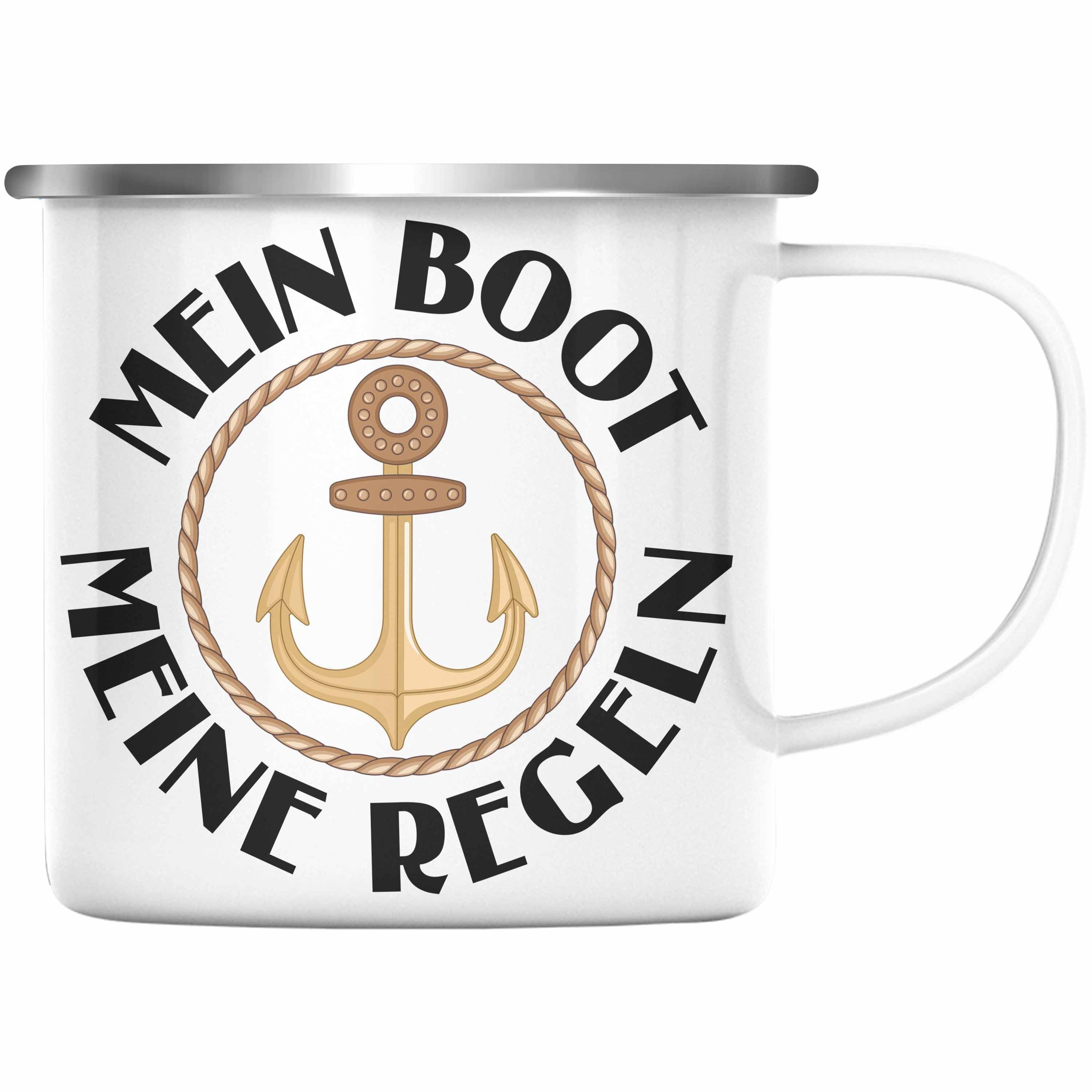 Emaille Trendation Lustiger Spruch Segler Bootsfahrer Motoboot Sportboot Silber Geschenk Herren Thermotasse - Käptn Lustig Trendation Segeln Kapitän Tasse