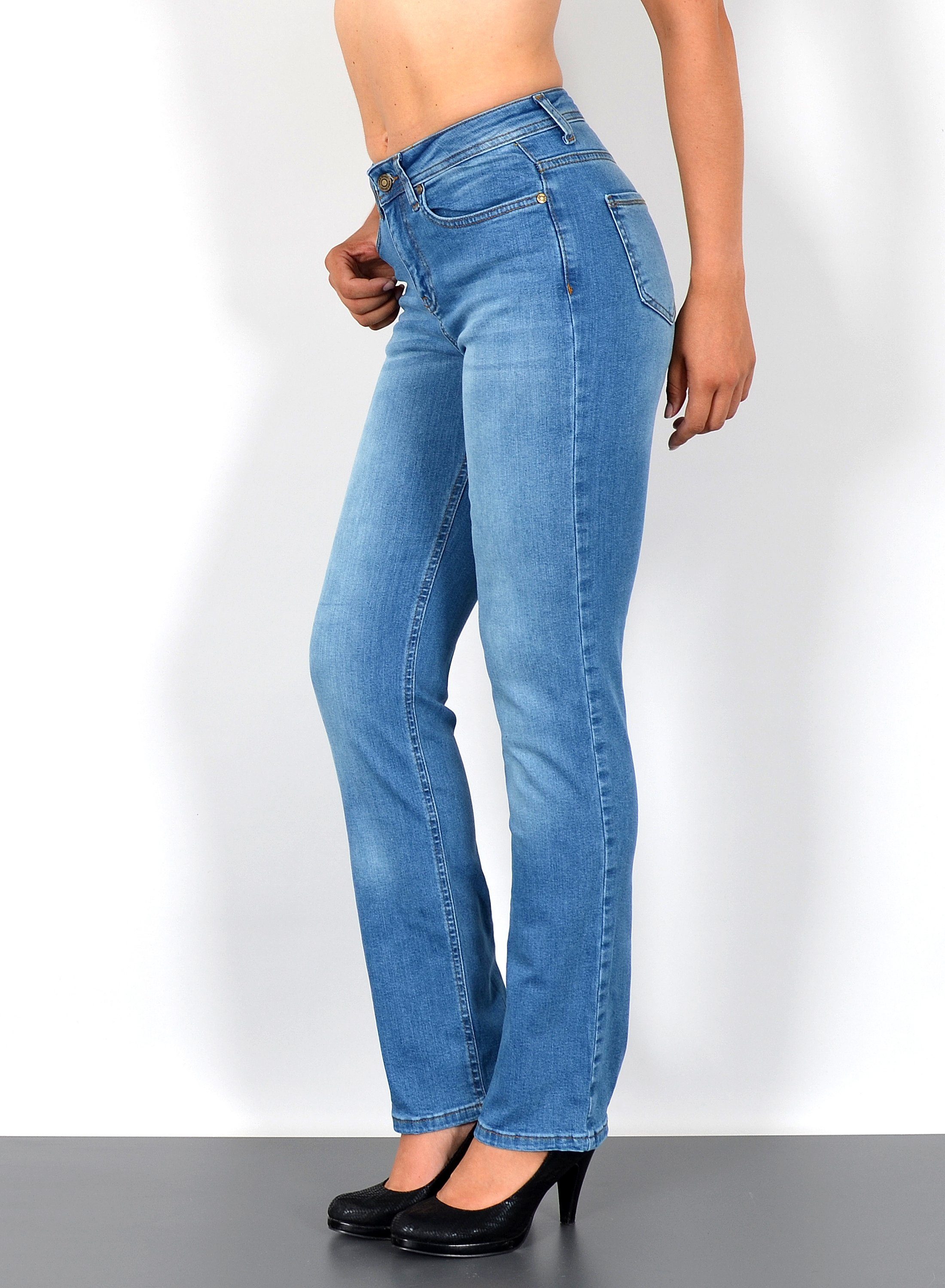 ESRA Straight-Jeans Stretch-Jeans Damen High Waist Jeans Straight Leg Hose Regular G3 Straight Fit Jeans Damen High Waist Gerade Schnitt Jeans bis Übergröße