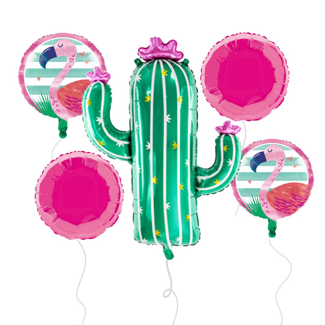 Partystrolche Aufblasbares Partyzubehör XXL Deko-Set Kaktus + Flamingo 5 tlg. für die Sommerparty