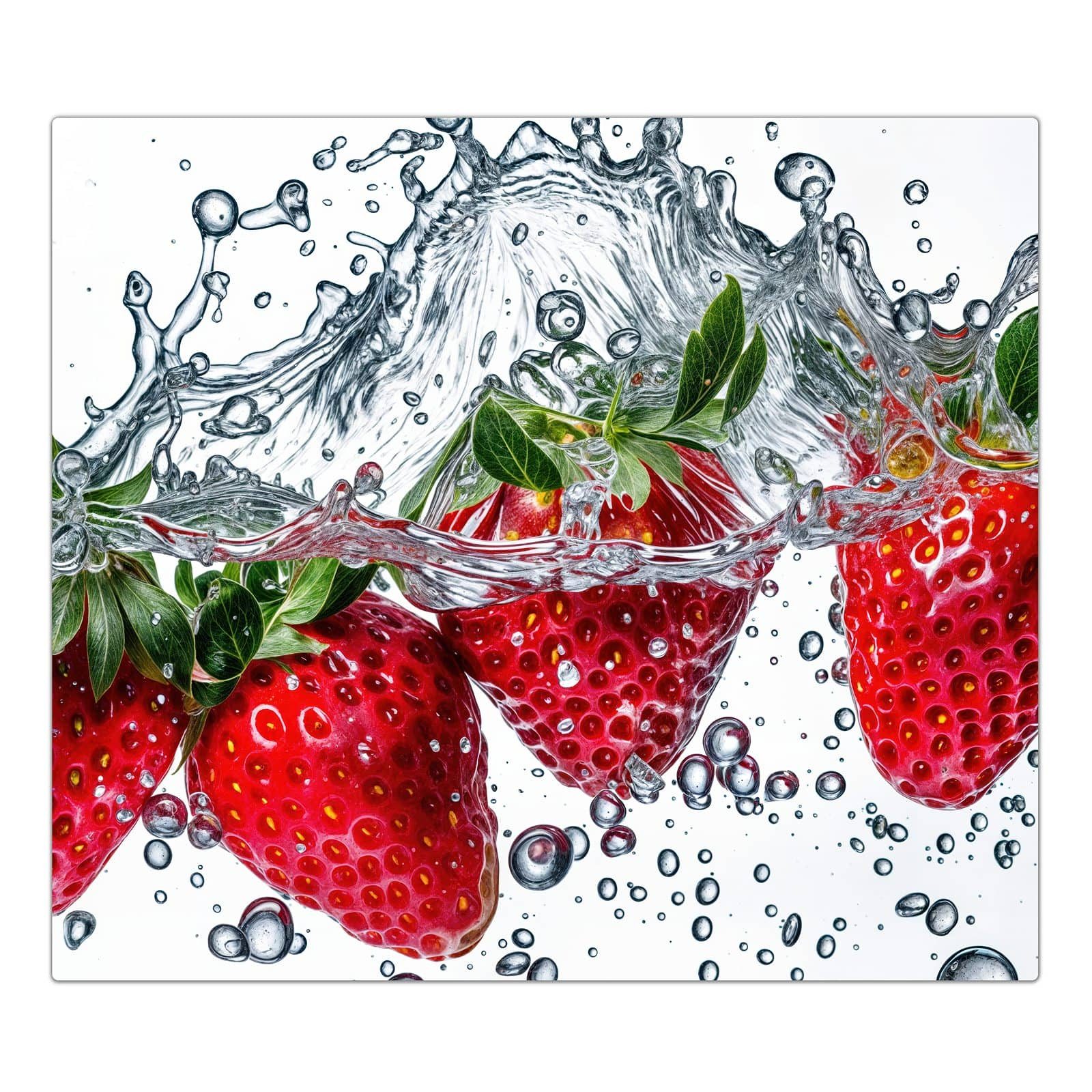 Primedeco Herd-Abdeckplatte Herdabdeckplatte Spritzschutz aus Glas Erdbeeren im Wasser, Glas, (1 tlg)