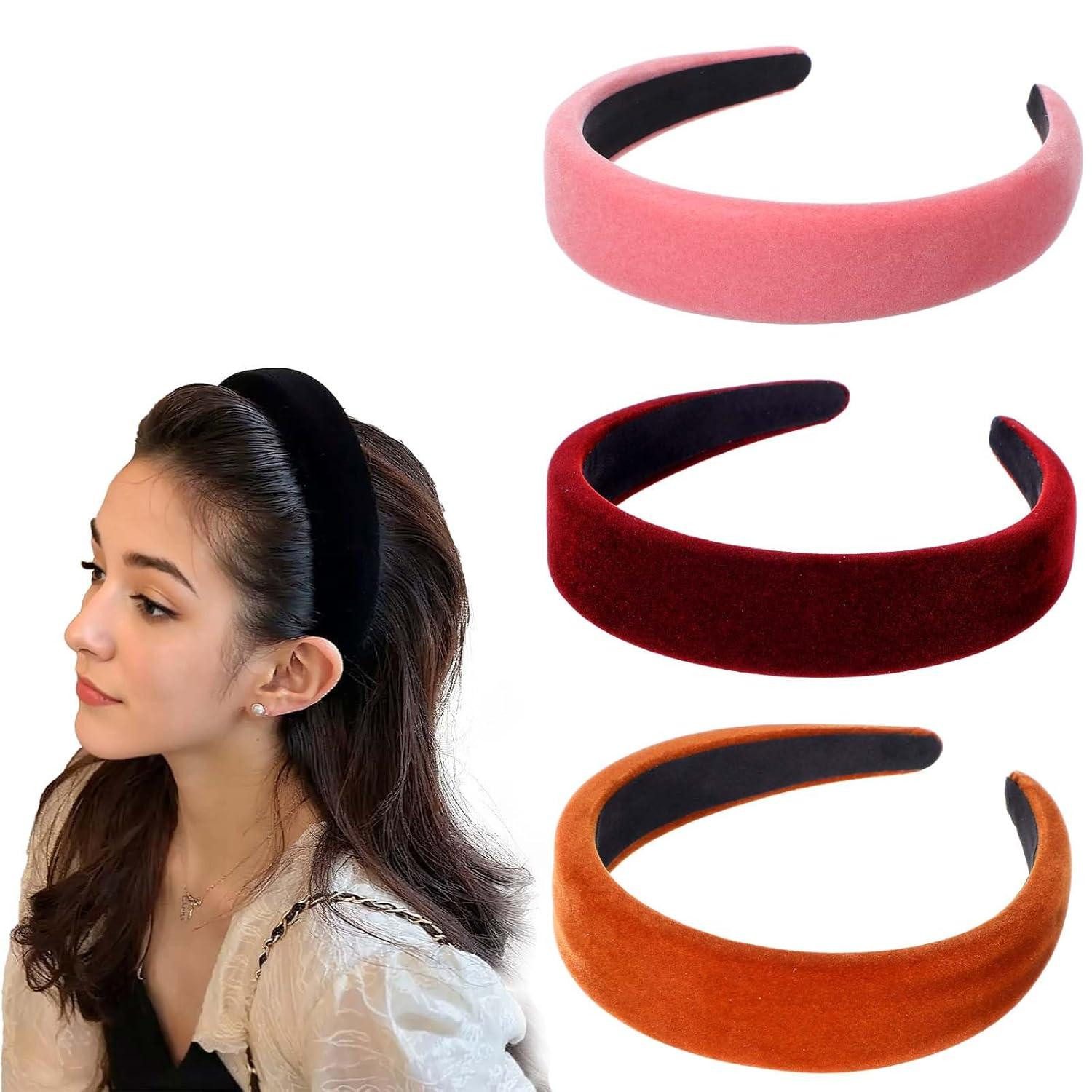 Haarreif 3 Stück Haarreifen Damen Samt Stirnband Retro Vintage 3cm