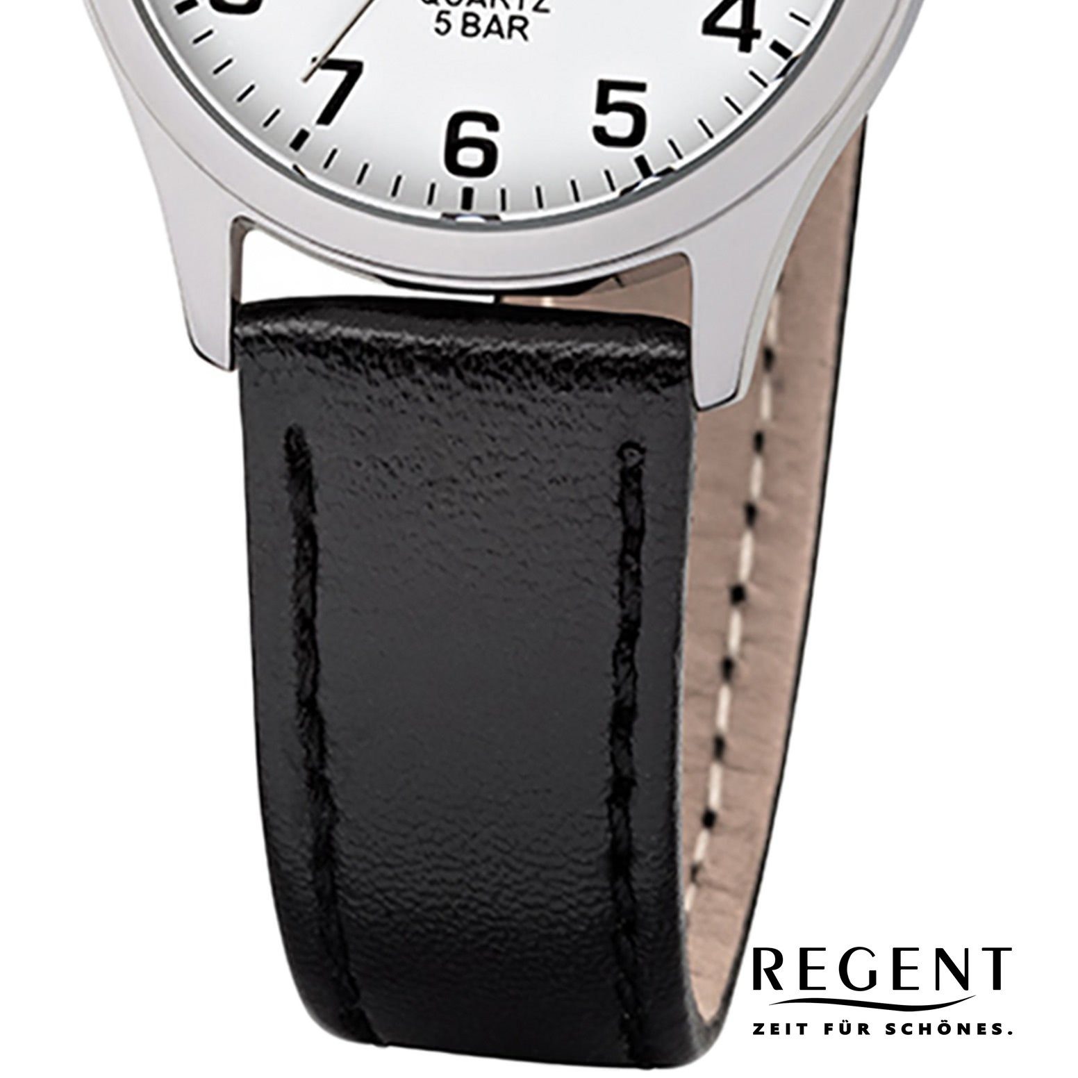 Armbanduhr Regent 29mm), Damen Lederarmband schwarz (ca. Quarzuhr Analog, Regent rund, Damen-Armbanduhr klein