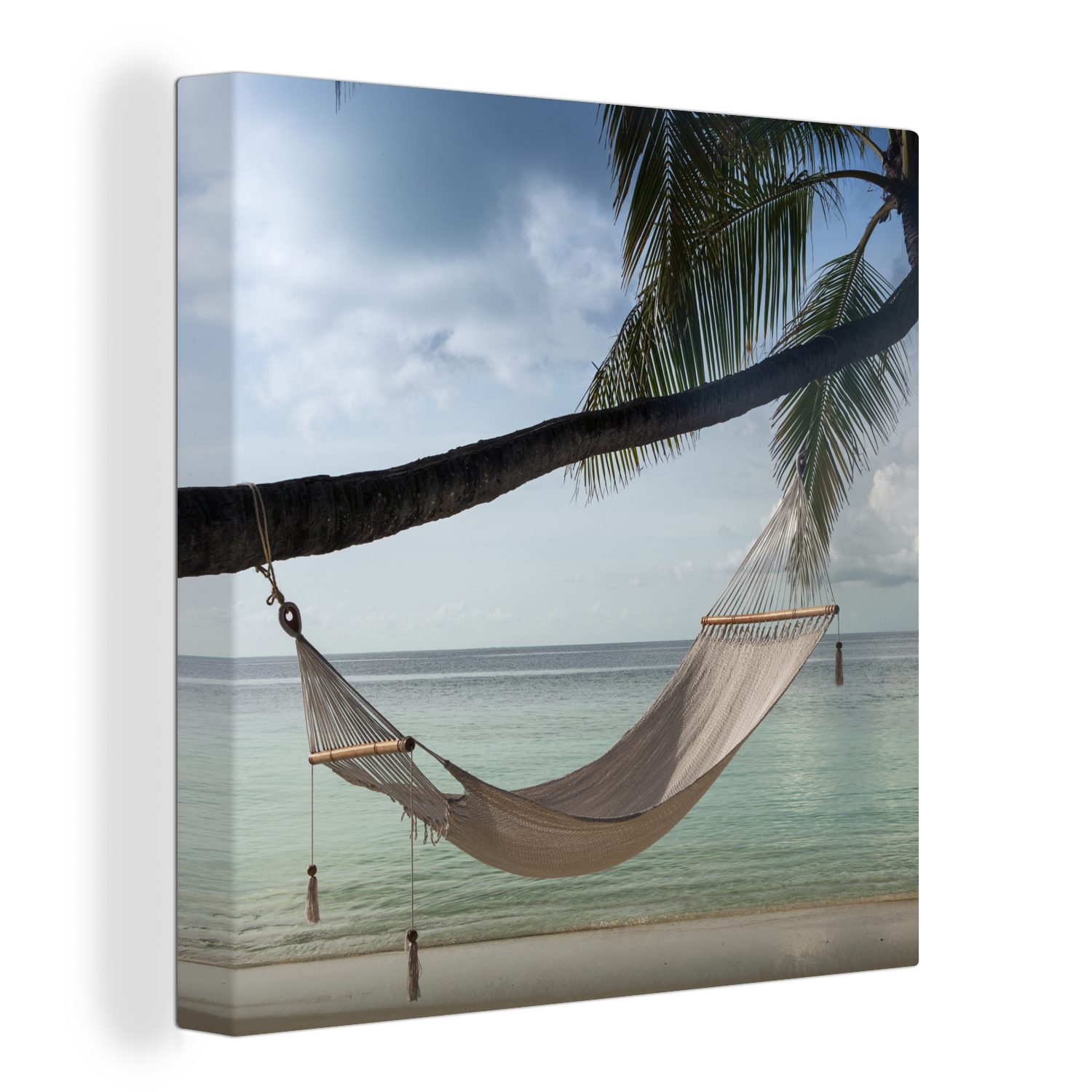 OneMillionCanvasses® Leinwandbild Palme - Hängematte - Strand, (1 St), Leinwand Bilder für Wohnzimmer Schlafzimmer
