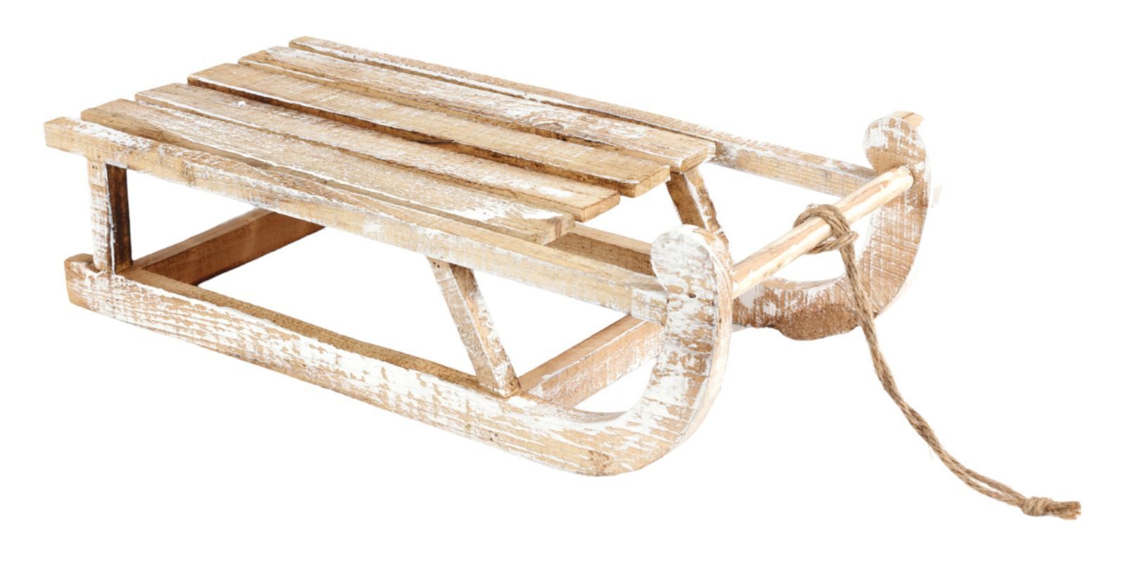 BURI Dekofigur Holz Dekoschlitten 50cm Holzschlitten Weihnachtsdeko Winterdeko
