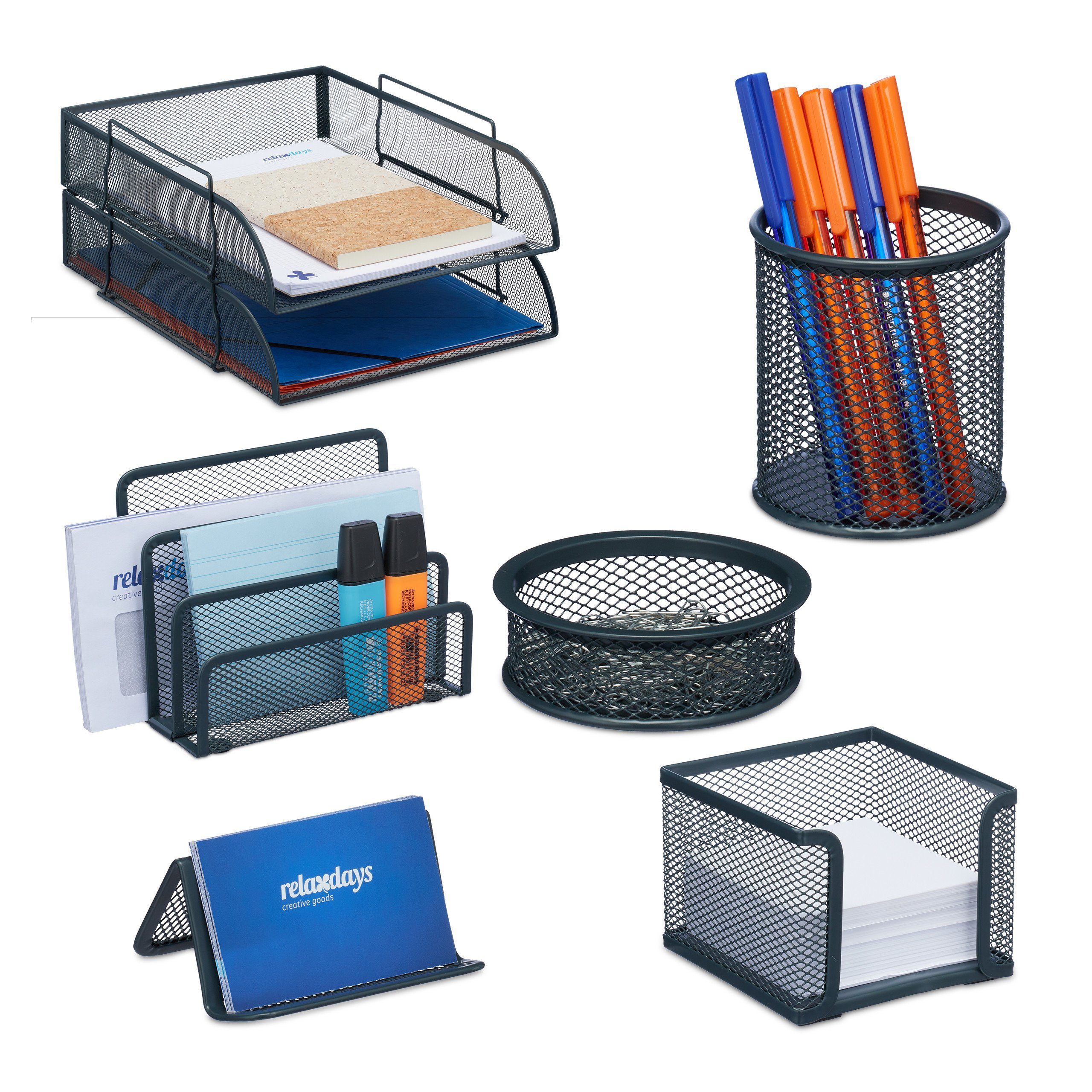 relaxdays Schreibtischaufsatz 7-teiliges Schreibtisch Organizer Set günstig online kaufen