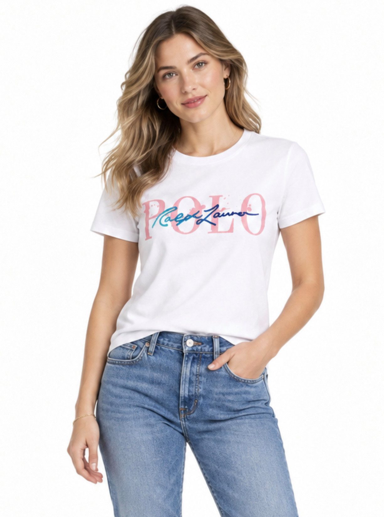 Polo Ralph Lauren T-Shirt Damen Shirt Logo Print Signatur-Stickerei 100% Baumwolle Stickerei mit aufwendig abgestimmten Garnfarben