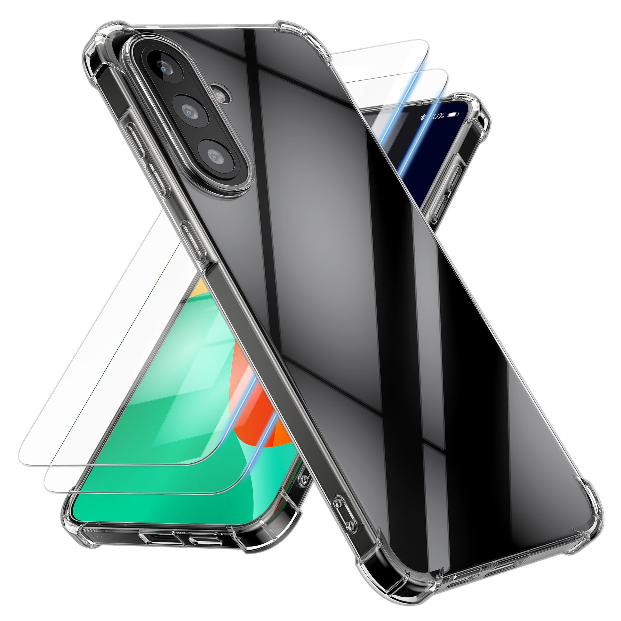 kwmobile Smartphone-Hülle Hülle für Samsung Galaxy A57 5G Case, Handyhülle mit 2x Glas Schutz Folie - Cover Handyhülle