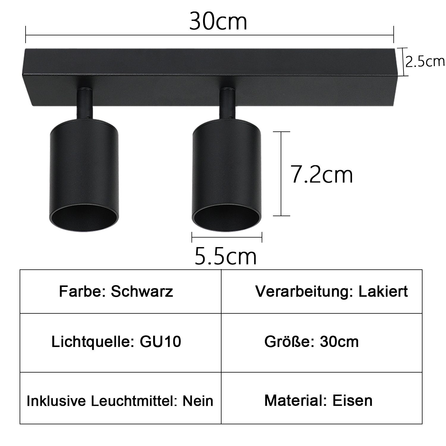 Nettlife Deckenstrahler GU10 Schwarz schwenkbare Leuchtmittel 2 350° max.25W