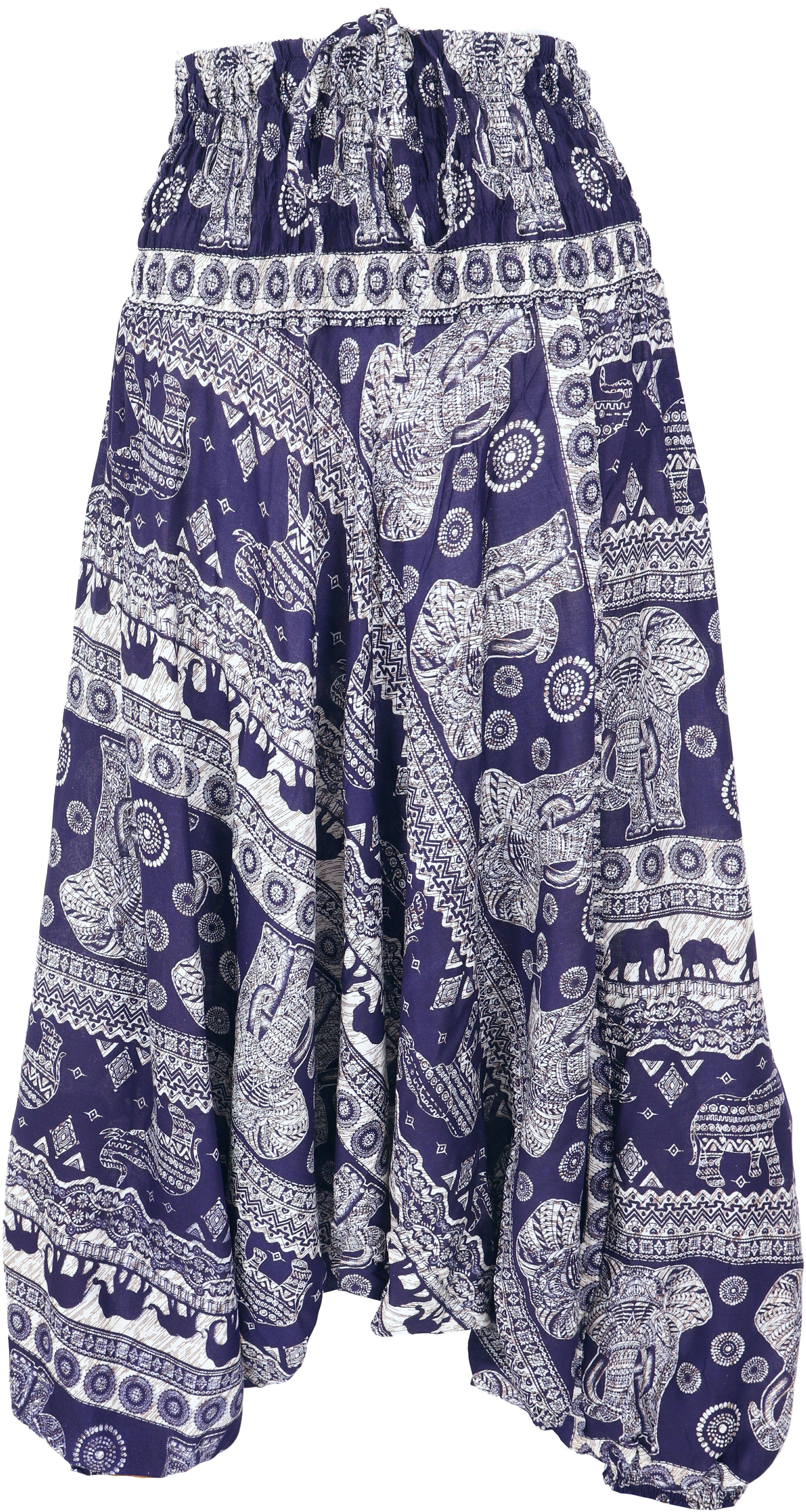 Guru-Shop Relaxhose Pluderhose mit Elefanten-Print, Overall,.. Ethno Style, alternative Bekleidung