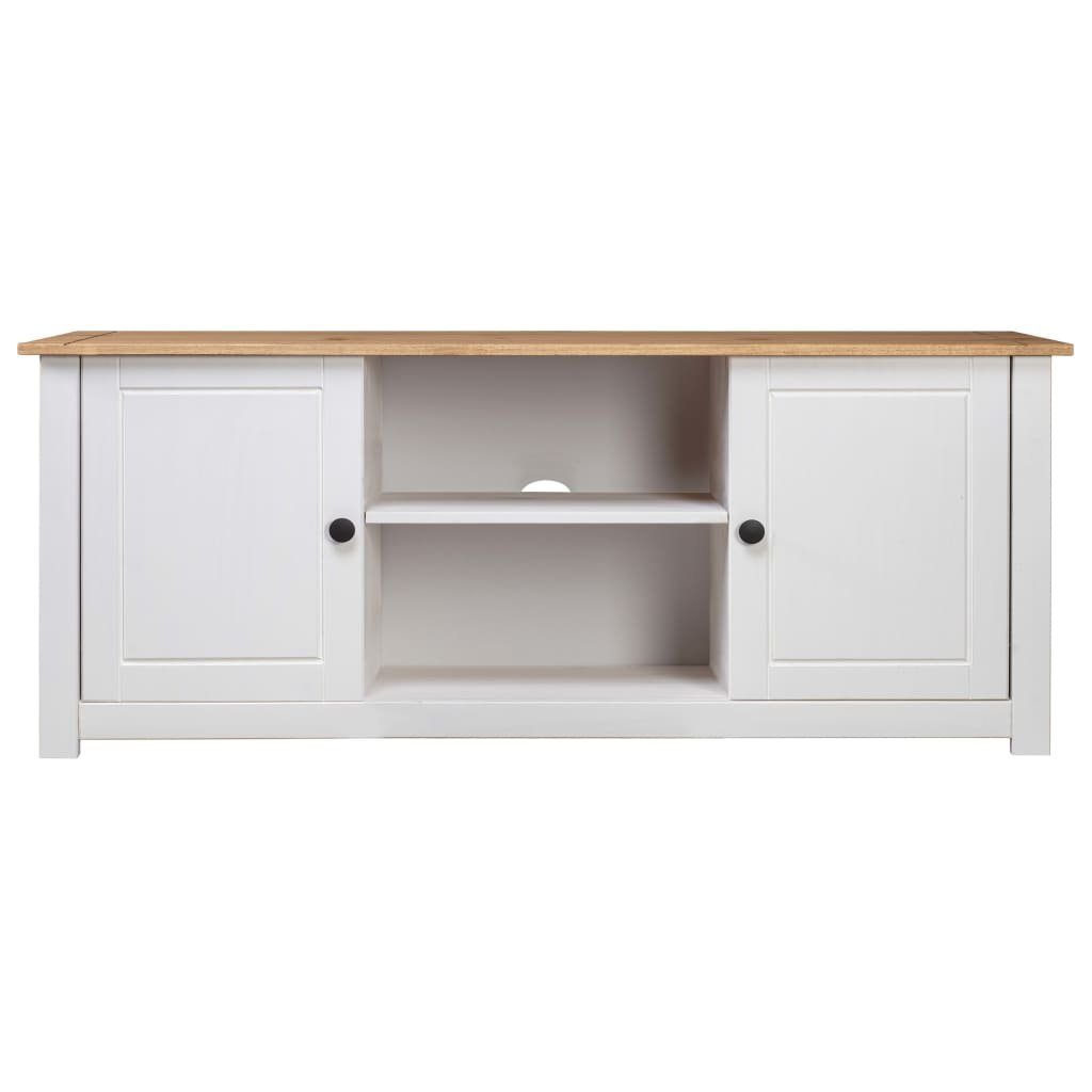 furnicato TV-Schrank 120x40x50 cm Weiß und Naturholz, Massivholz (1-St) Retro-Lowboard mit zwei Türen, offenen Fächern und Ablagefläche