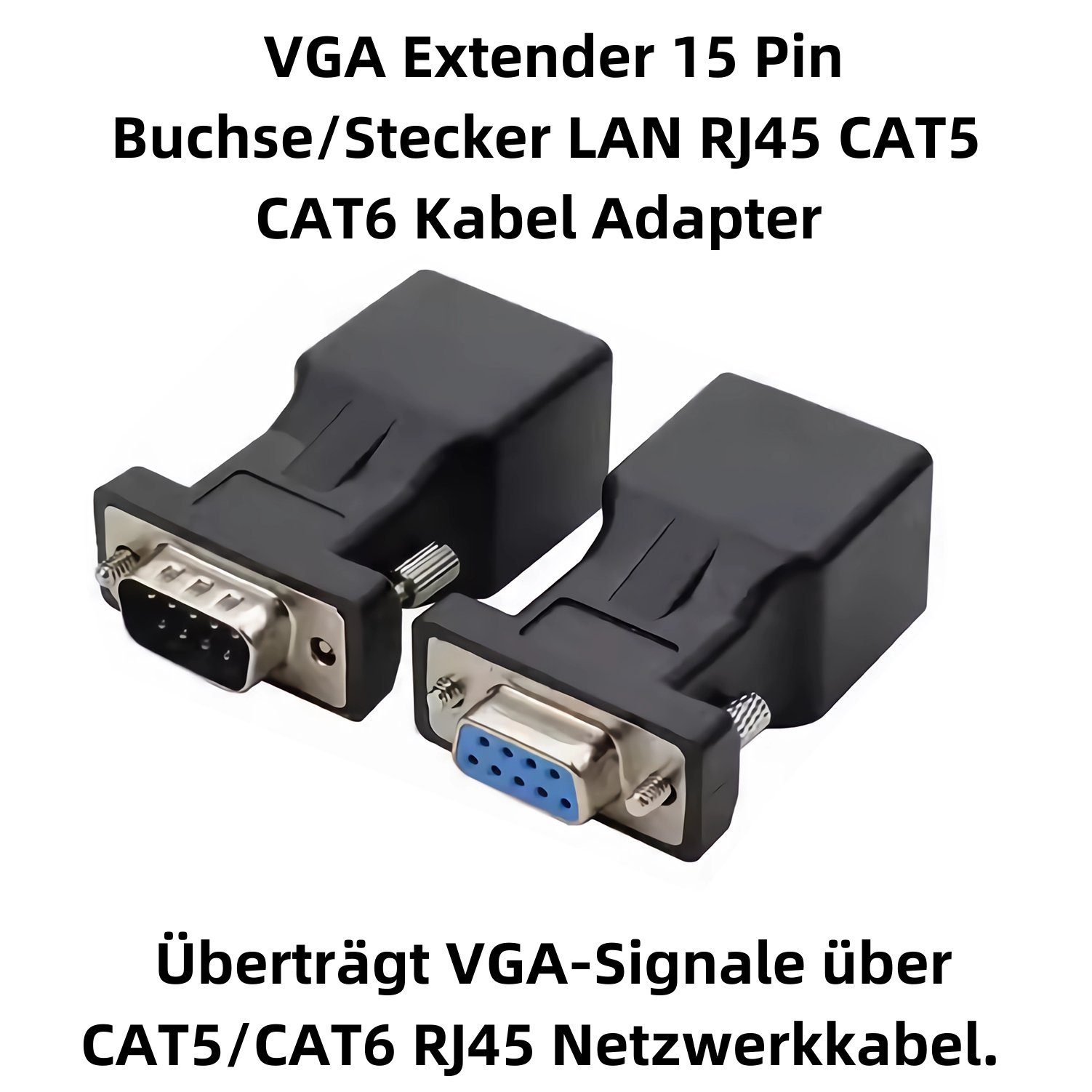Bolwins J13 VGA Extender Ethernet Adapter 15pin Stecker/Buchse auf RJ45 Buchse Adapter VGA (D-Sub 15-polig), RJ45 zu VGA, RJ45 (CAT5), VGA-Signalverlängerung über CAT5