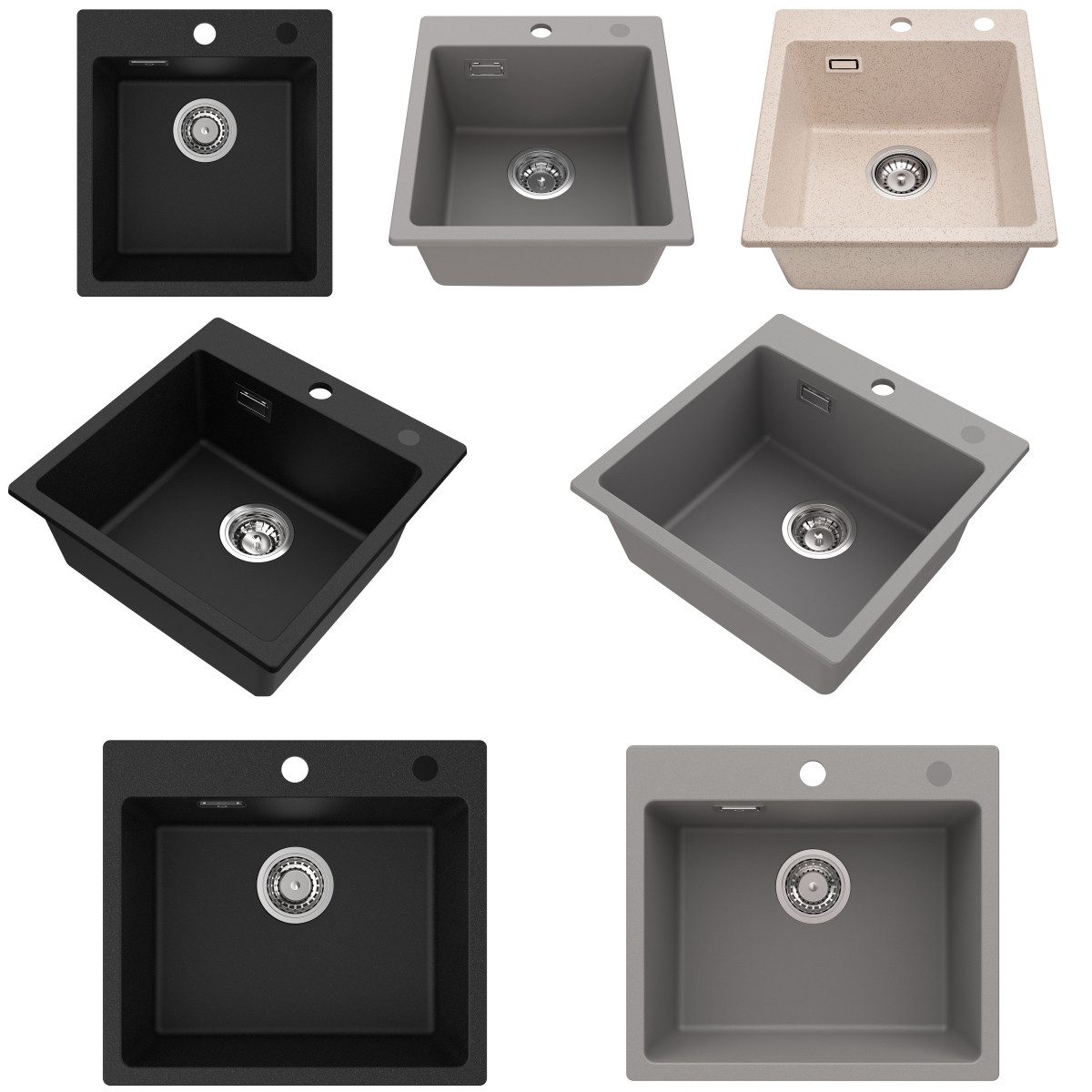 CECIPA MAX Granitspüle Küchenspüle Siphon Spülbecken Spüle Granit 40x45/45x45/50x45cm, Grau, 50/45 cm, Anthrazitschwarz/Grau/Haferflocken, (Granitspüle), Aufsatzspüle für die Küche