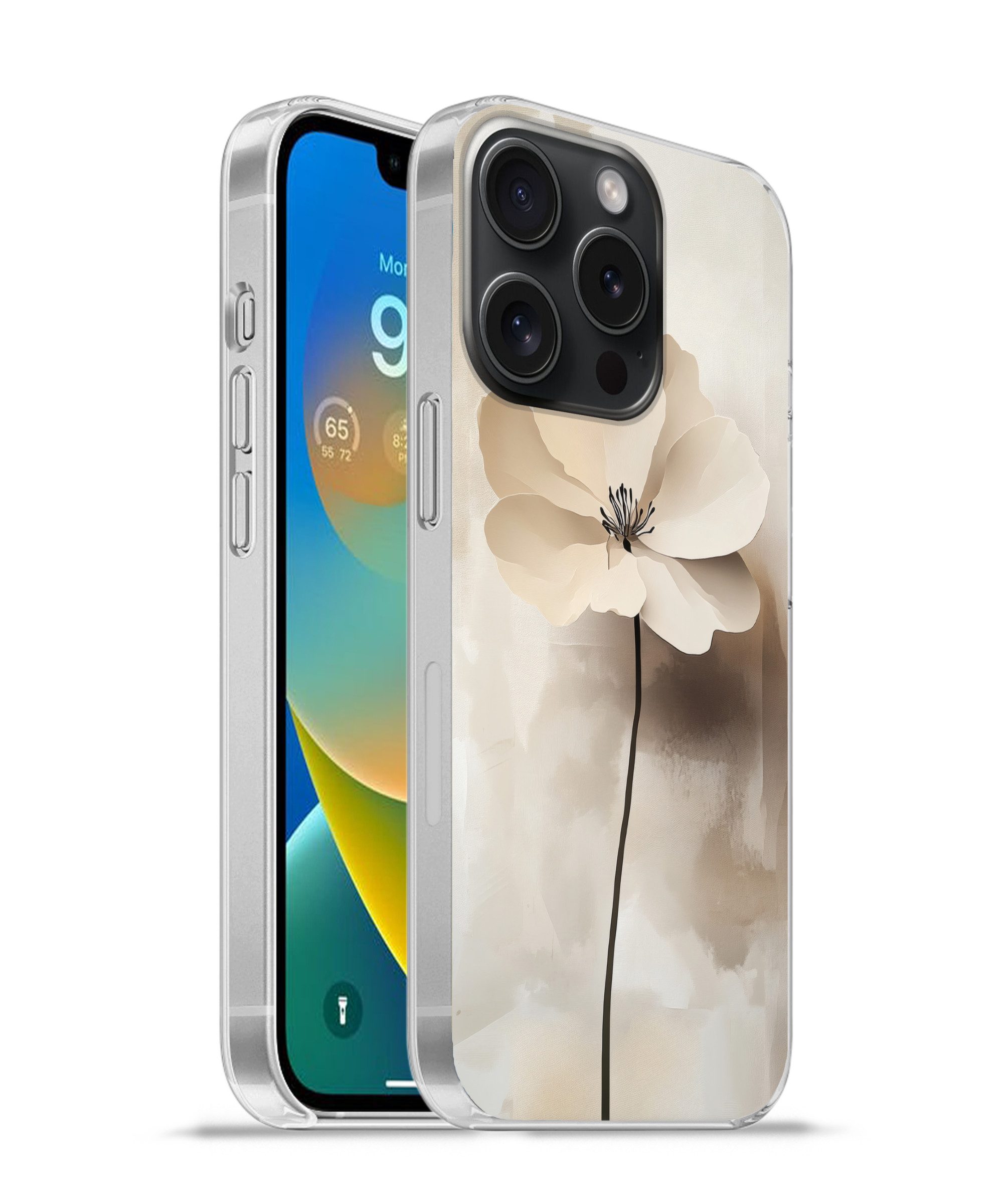 MuchoWow Handyhülle für Apple iPhone 15 Pro Blume - Beige - Farbe - Schatten, Smartphone-Bumper, Print, Handy Schutzhülle Dünn