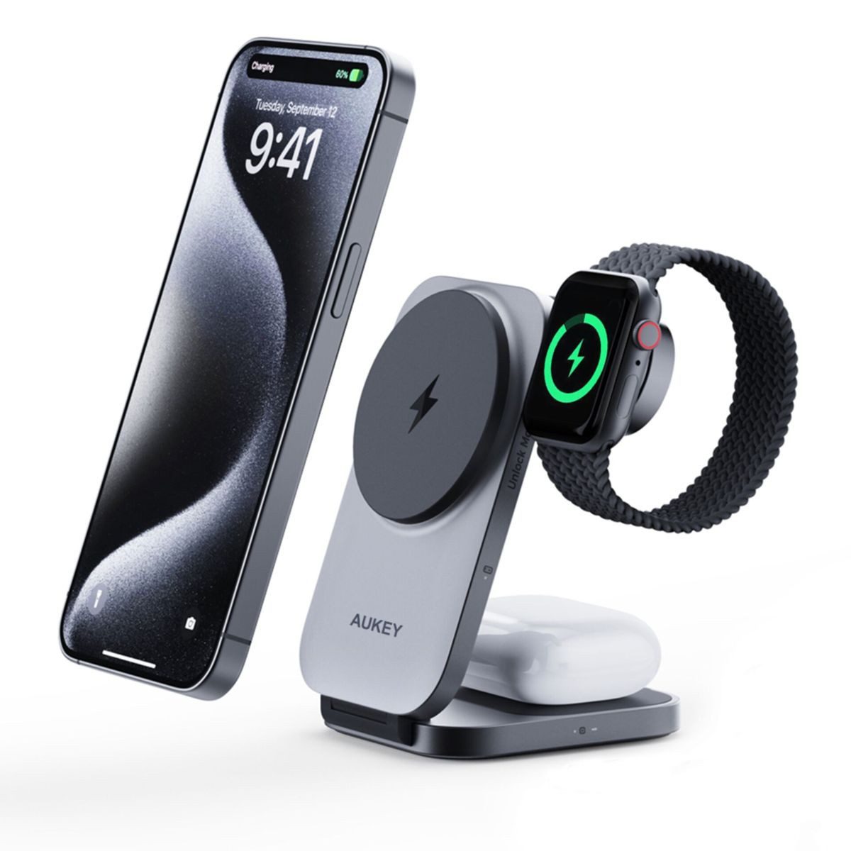 AUKEY MagFusion Z 3-in-1 Foldable MagSafe Charging Stand Induktions-Ladegerät