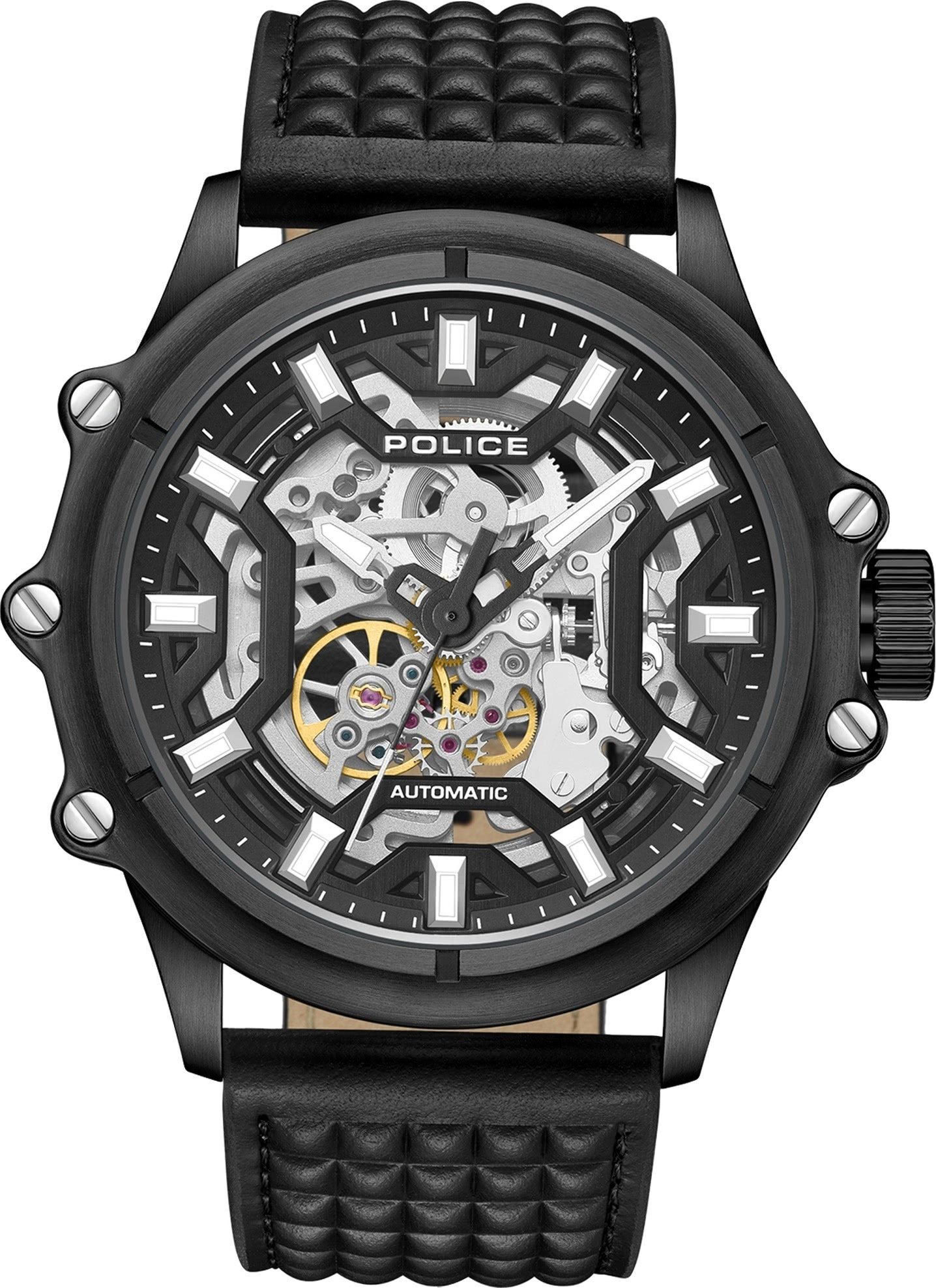 Police Quarzuhr Police Herrenuhr Leder schwarz, (Analoguhr), Herrenuhr rund, groß (ca. 45mm) Lederarmband, Fashion-Style