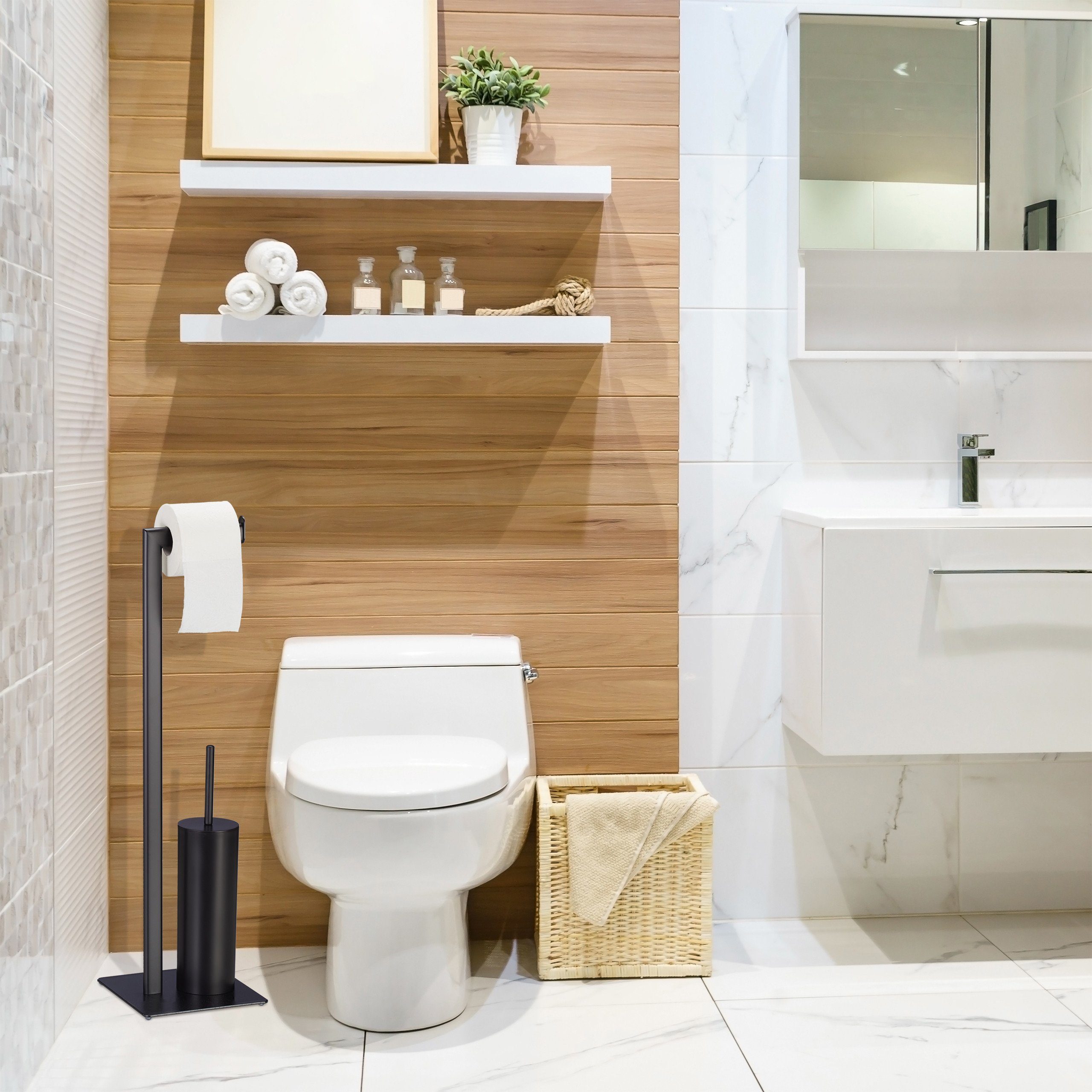relaxdays Badezimmer-Set WC Garnitur in Matt-Schwarz günstig online kaufen