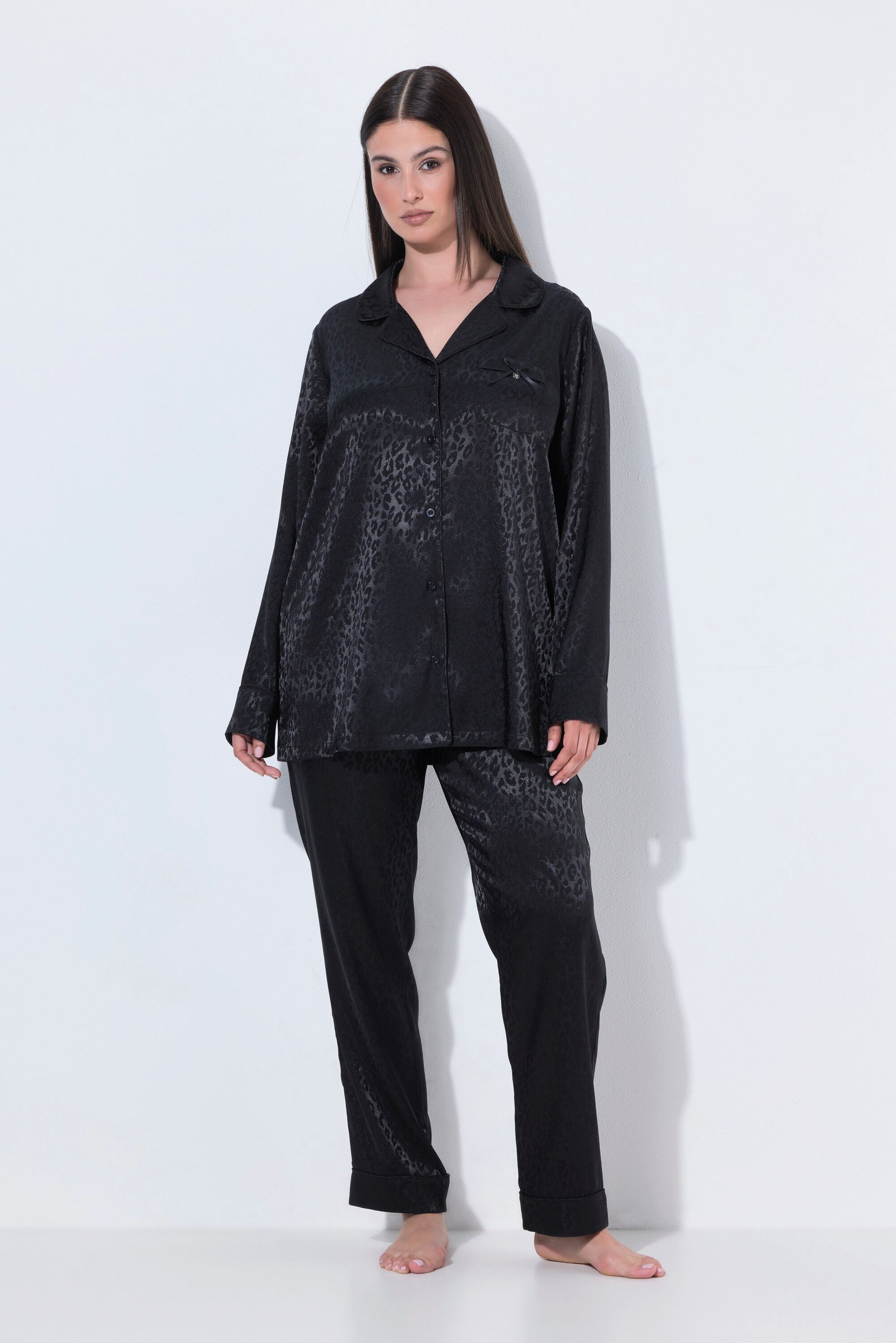 Ulla Popken Pyjama TruYou Pyjama Leomuster Reverskragen Langarm