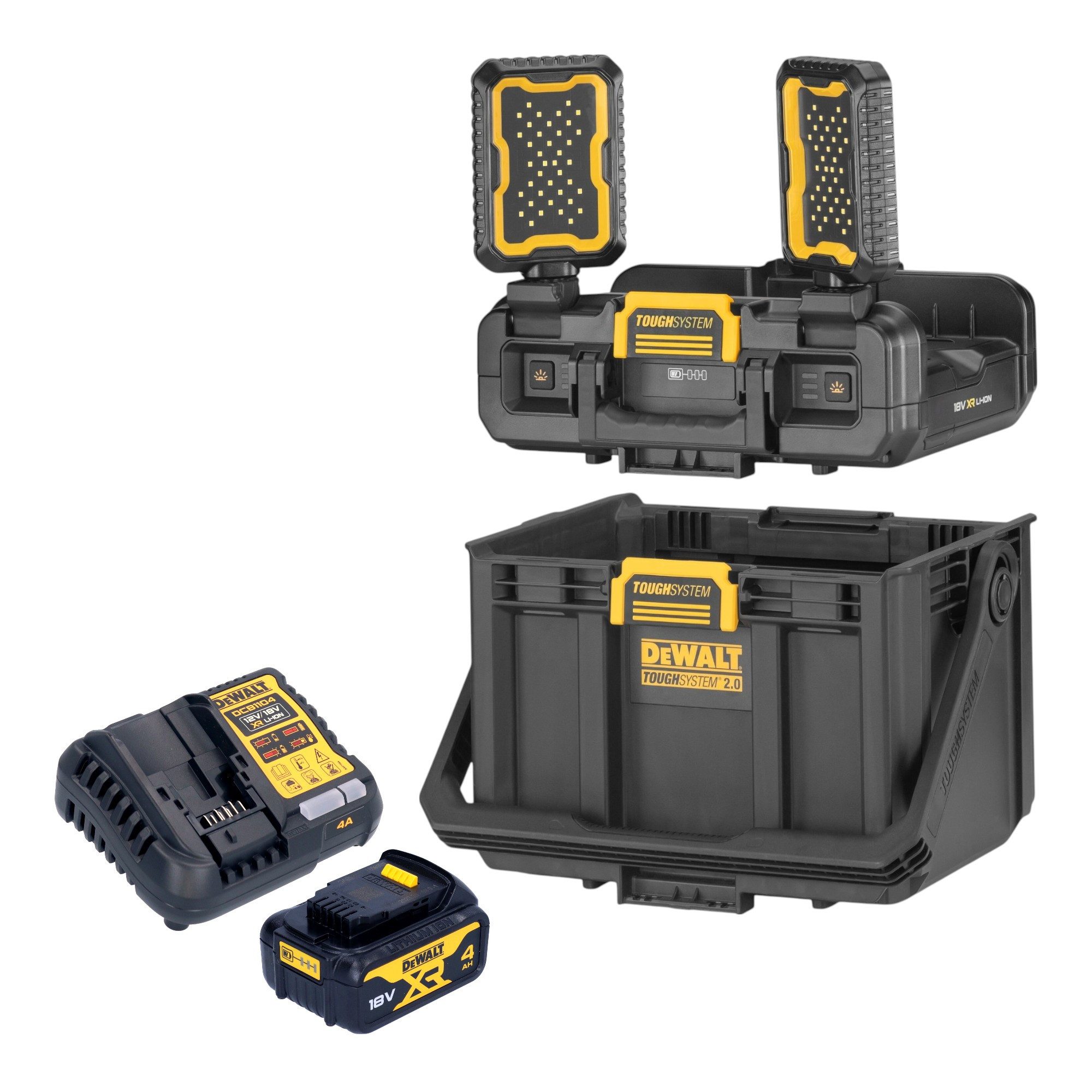DeWalt Baustrahler DWST08061-1 Werkzeugbox ToughSystem 2.0 + 1x Akku 4,0 Ah + Ladegerät