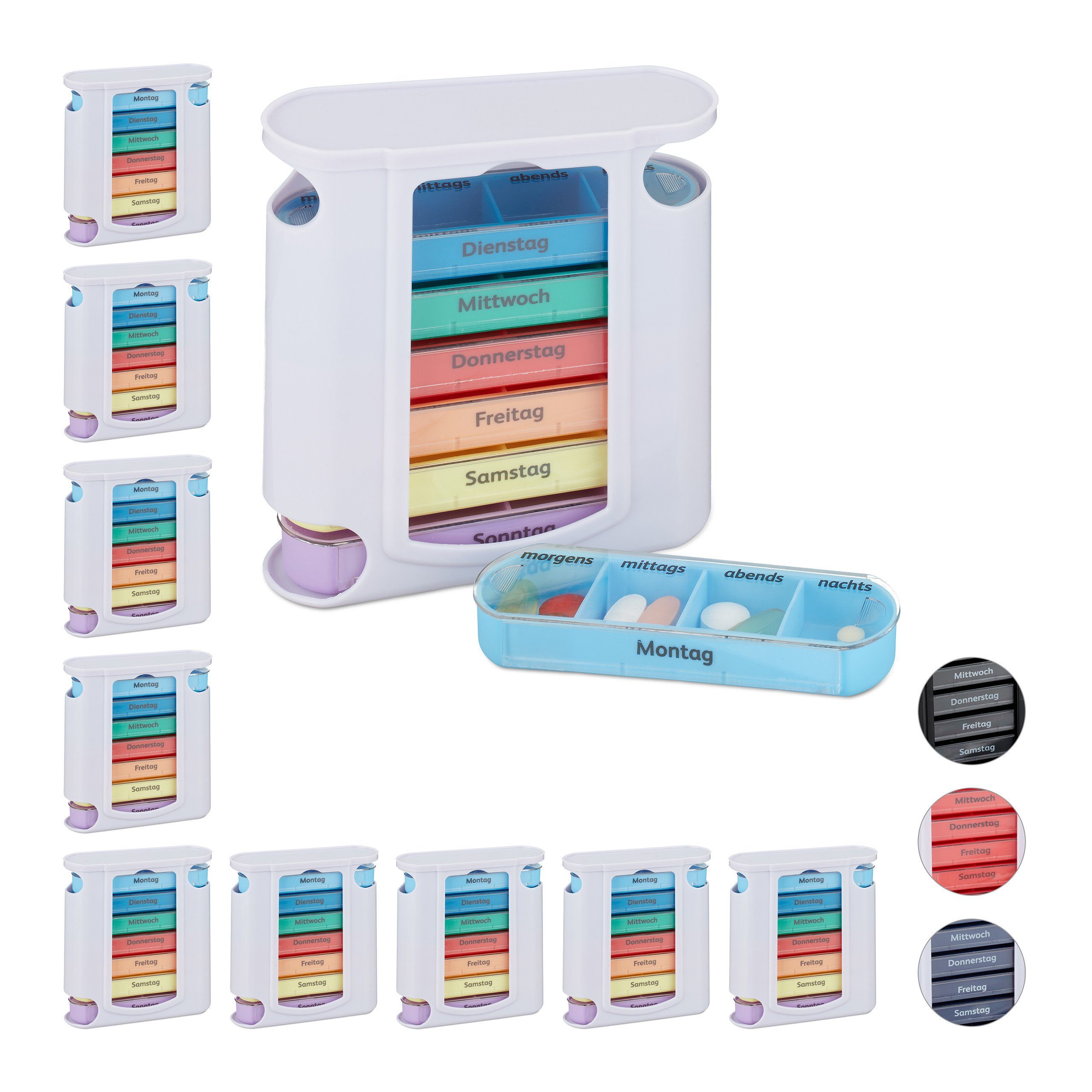 Pillendose 10 x Pillendose 7 Tage 4 Fächer bunt