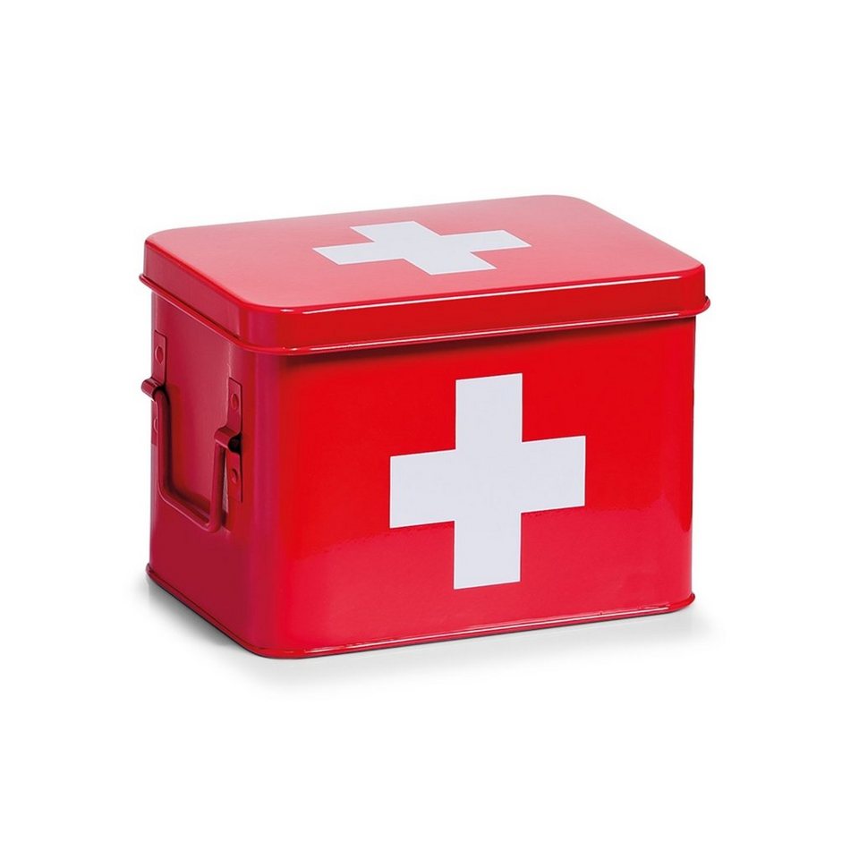 Zeller Present Medizinschrank Medizinbox Metall Rot Verbandskasten, verfügt  über entnehmbaren Metalleinsatz und 4 Fächereinteilung