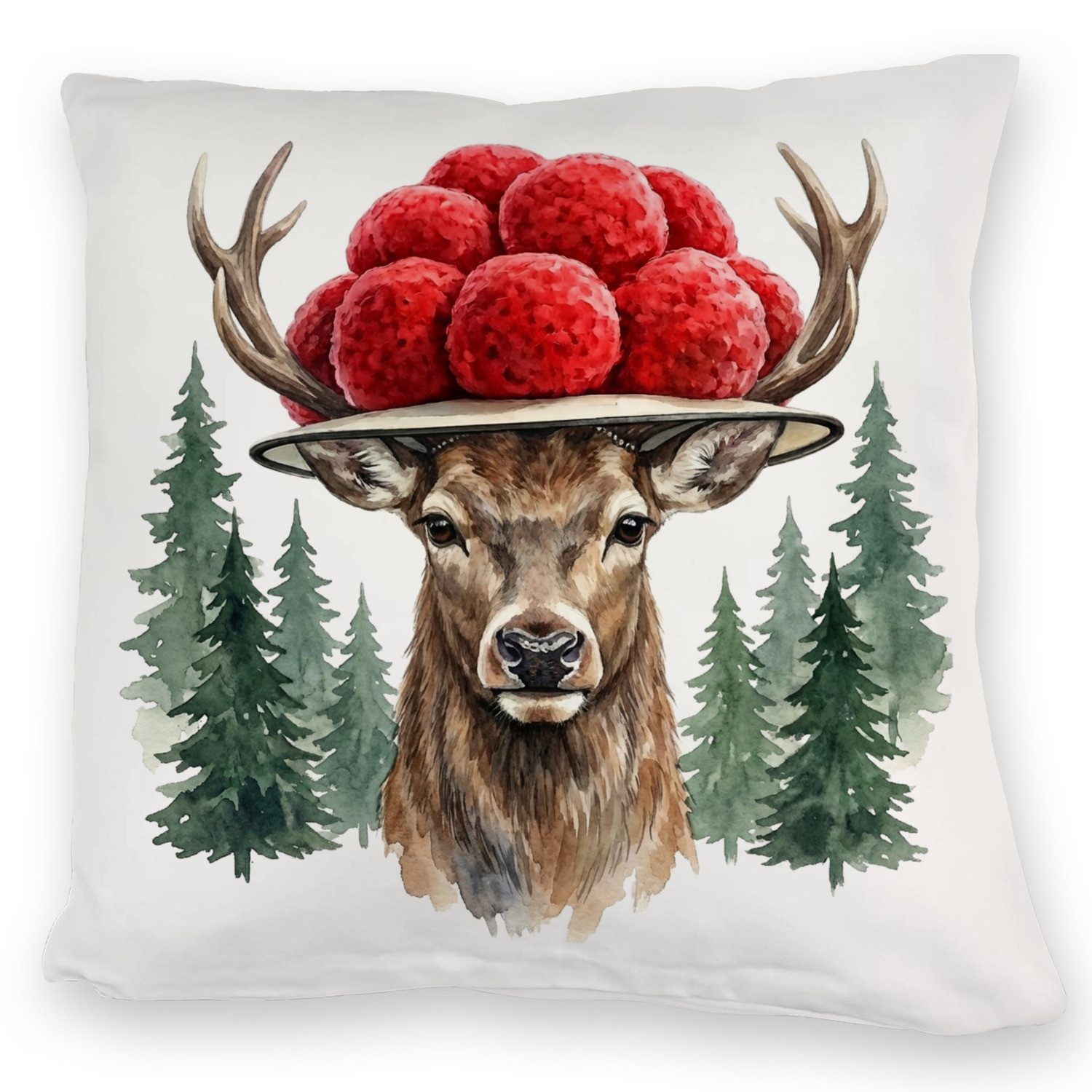 speecheese Dekokissen Hirsch mit Bollenhut Kuschelkissen Schwarzwald Motiv