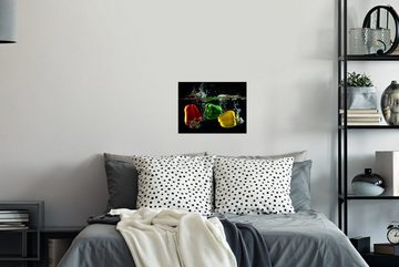 MuchoWow Wandsticker Paprika - Gemüse - Wasser - Schwarz - Rot - Grün - Gelb (1 St), Wandaufkleber, Wandtattoo, Selbstklebend, Wohnzimmer, Schlafzimmer