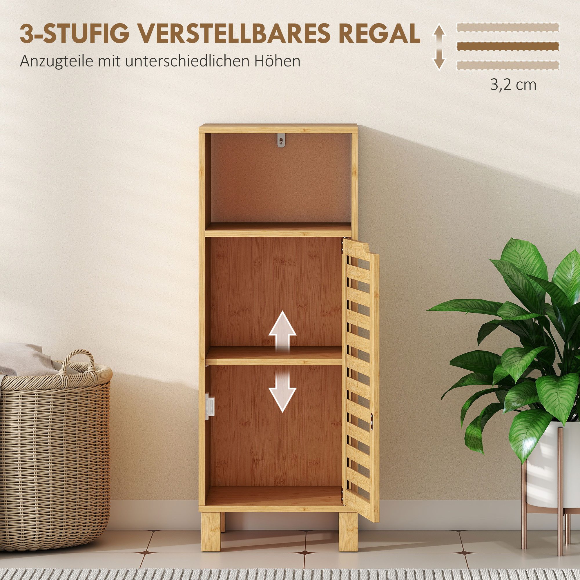 HOMCOM Badkommode Toilettenschrank Beistellschrank schmal mit verstellbaren Regalen (Badschrank, 1 St., Badezimmerschrank), für Badezimmer, kleine Räume, 30 x 3 – Bild 5 von 5