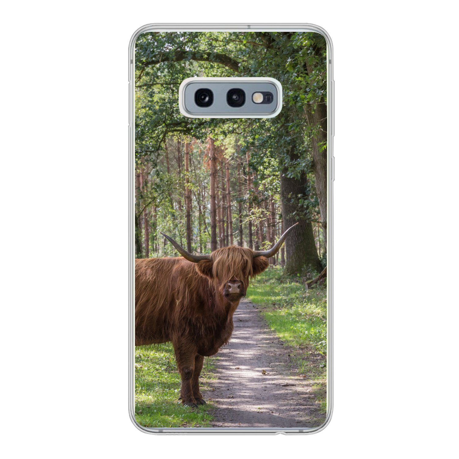 MuchoWow Handyhülle für Samsung Galaxy S10e Schottischer Highlander - Kröte - Baum, Phone Case, Silikon, Schutzhülle Dünn