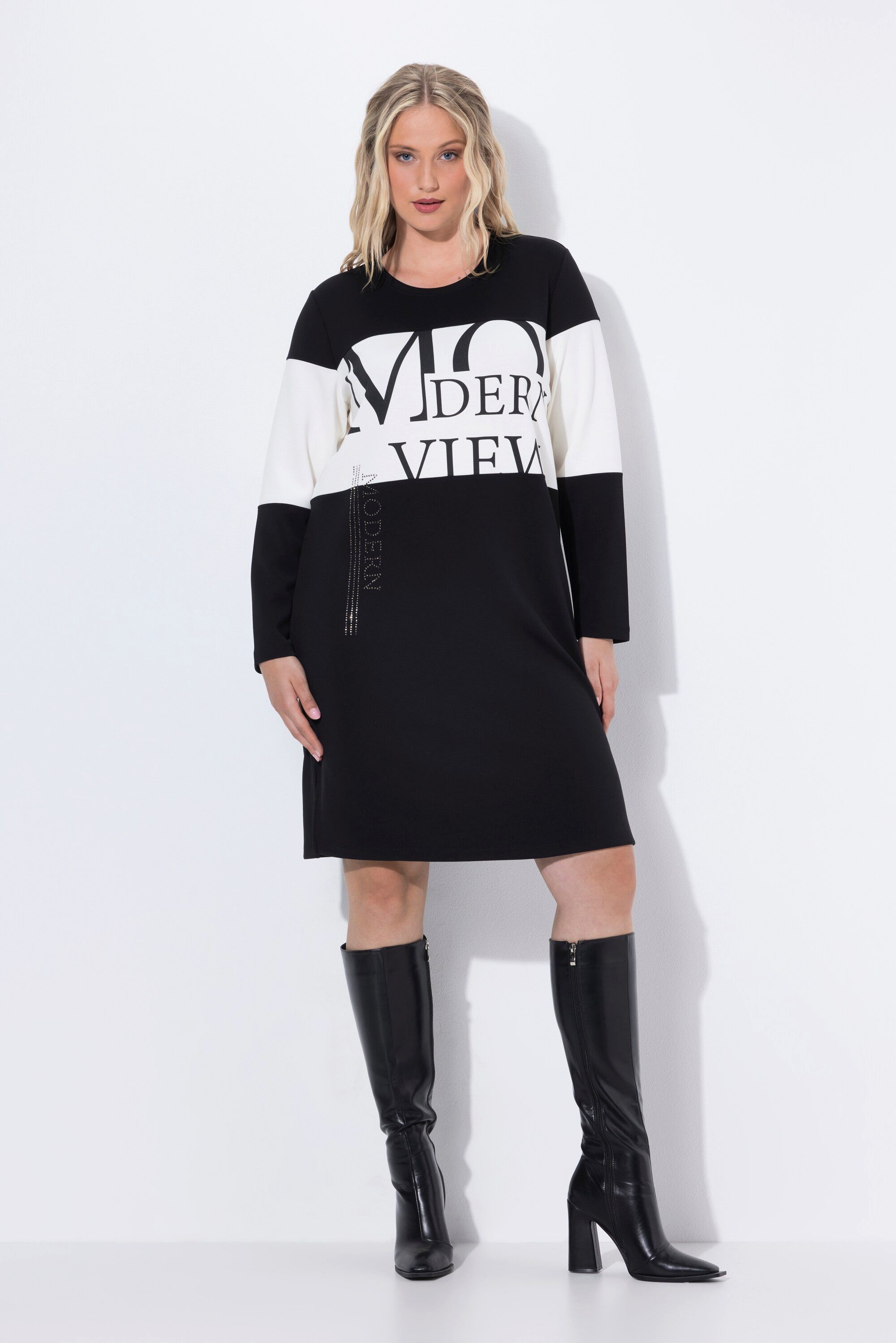 Ulla Popken Minikleid Sweatkleid Schriftdruck Rundhals günstig online kaufen